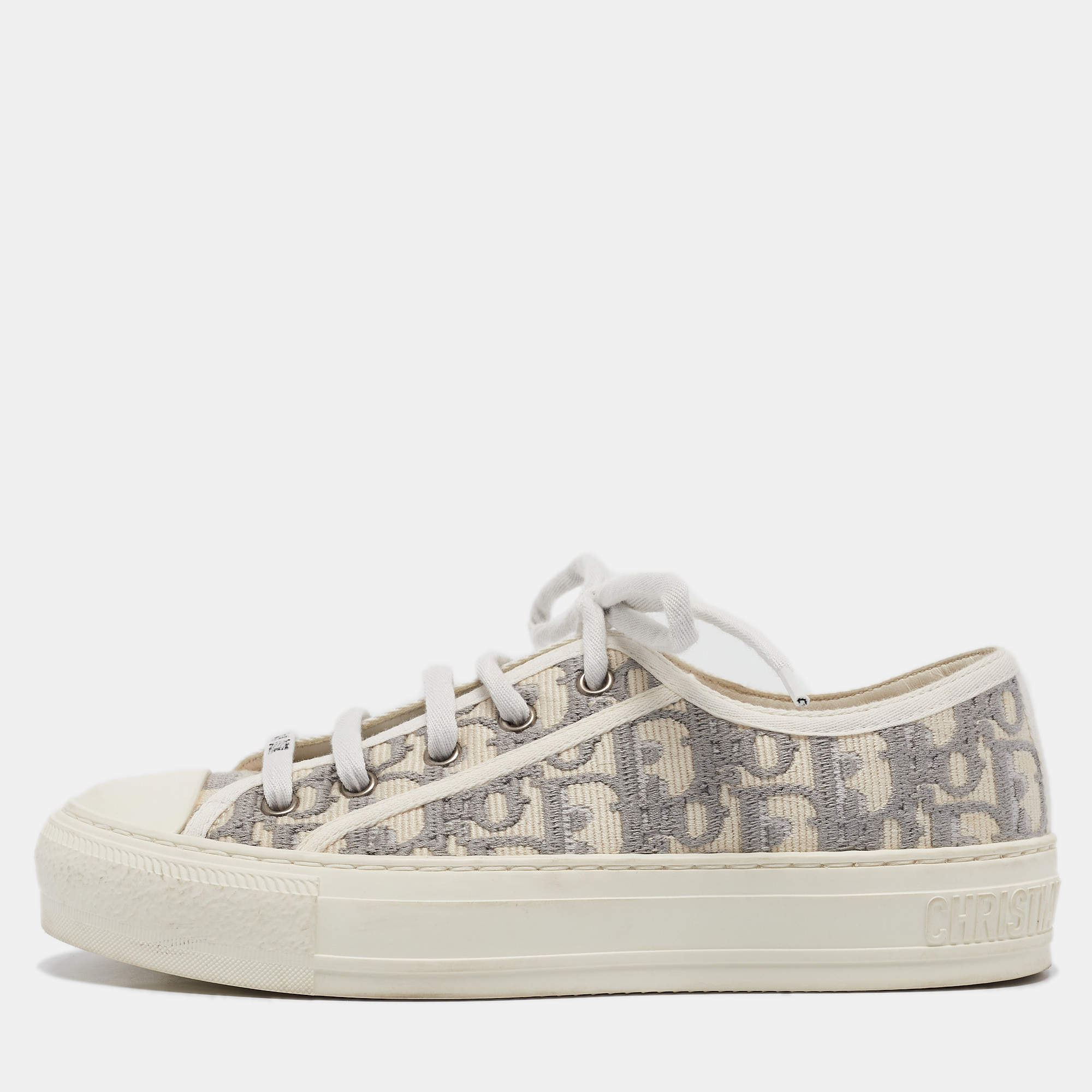 Pre Owned Dior White Canvas Rubber Walk'n'Dior Sneakers 36