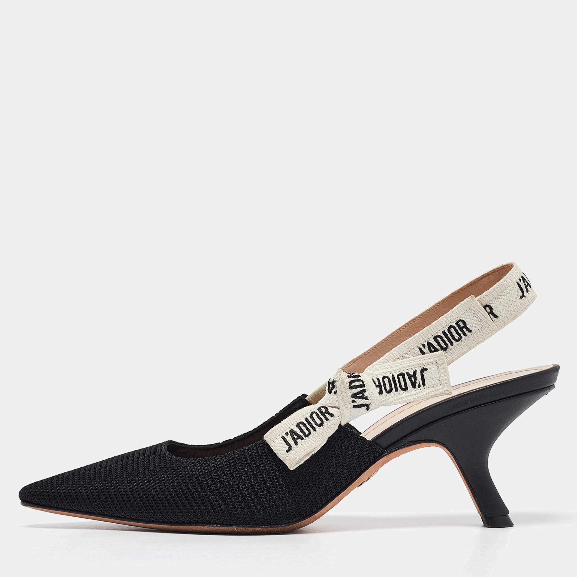 Dior Black Technical Fabric J'adior Slingback Pumps Size 38