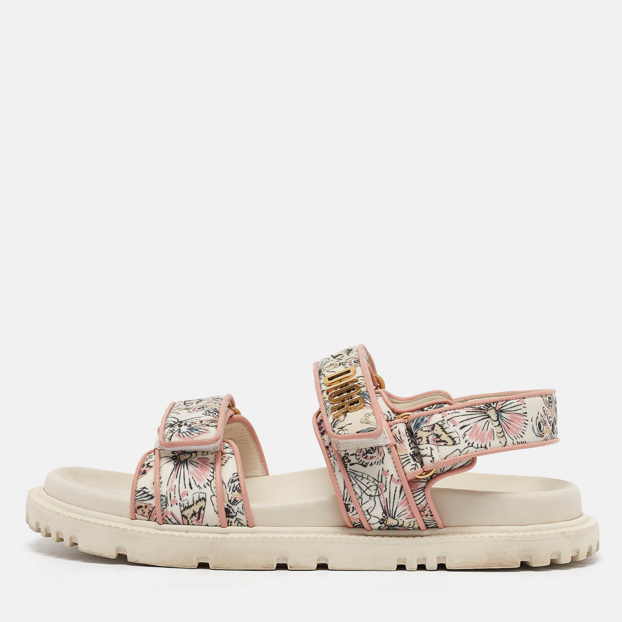 مملوكة مسبقًا Dior Multicolor Print Fabric DiorAct Sandals Size 39