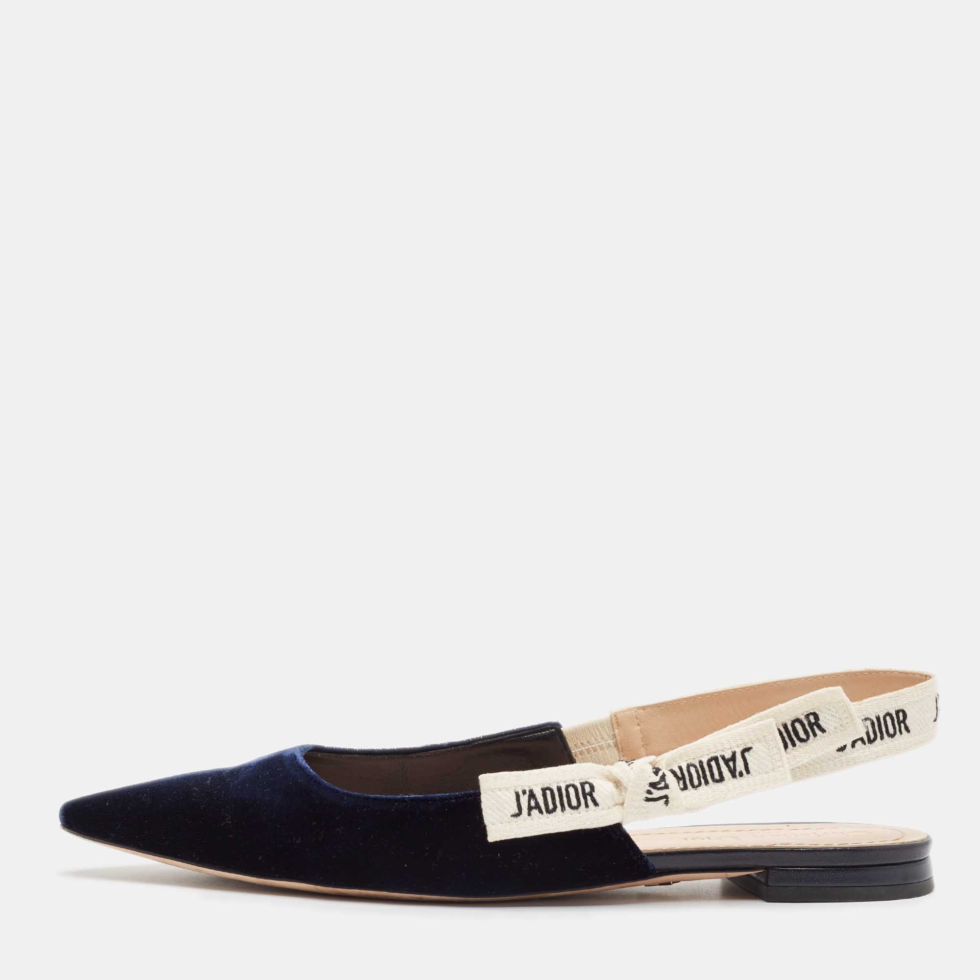 مملوكة مسبقًا Dior Navy Blue Velvet J'Adior Slingback Sandals Size 39