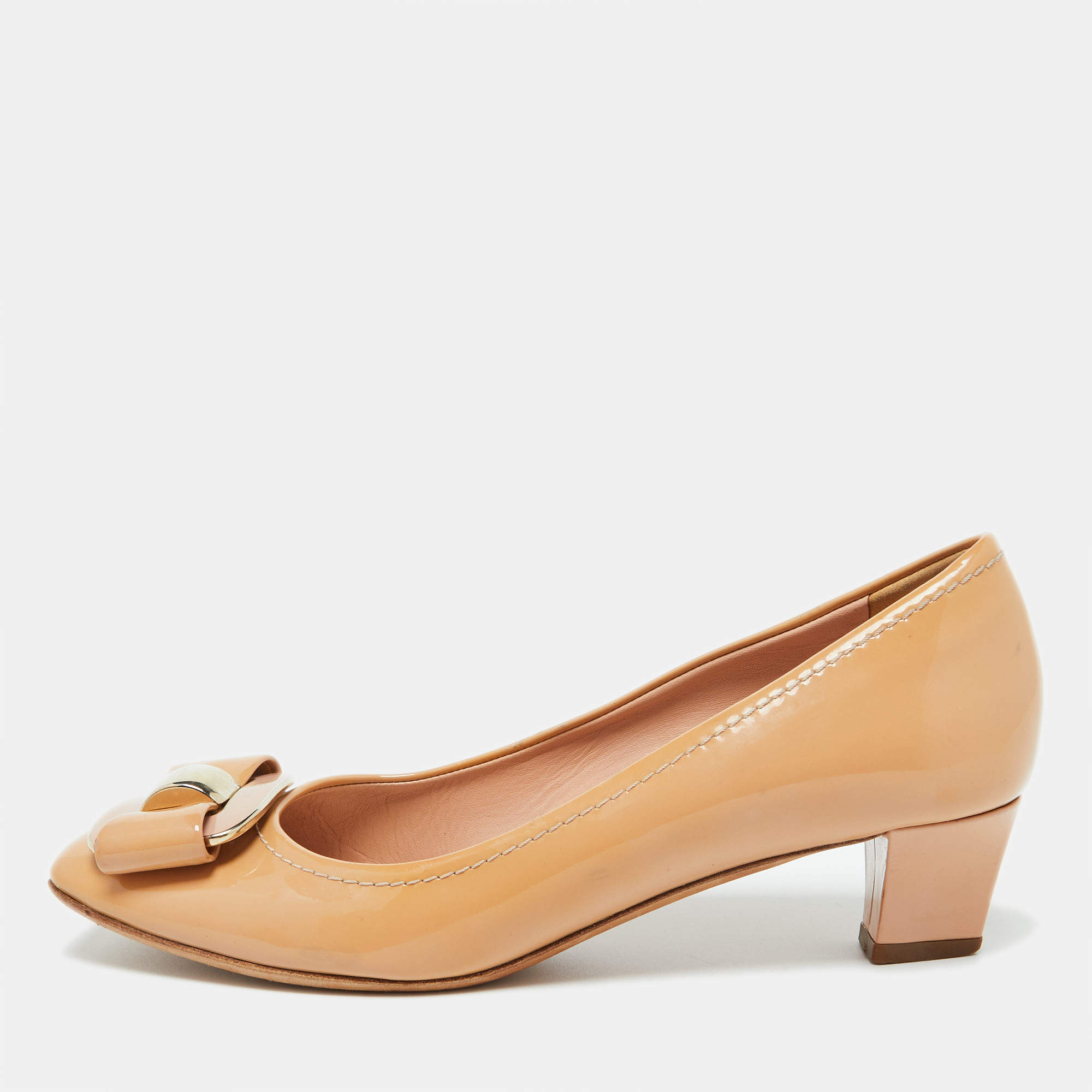 Pre Owned Dior Beige Patent Leather Pumps Size 37.5