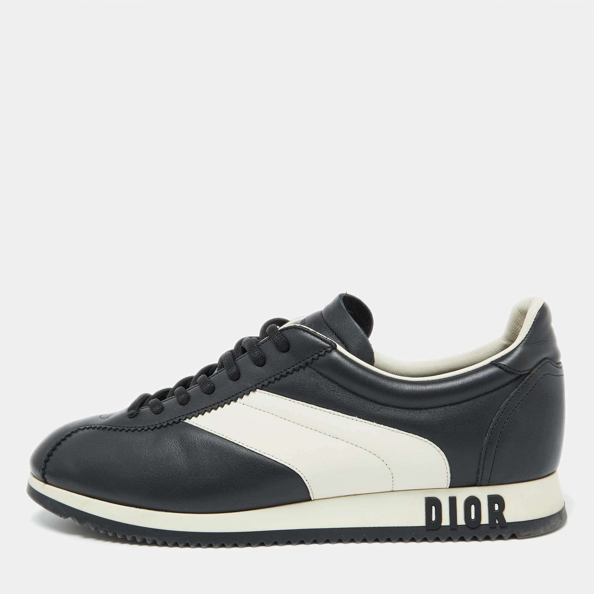 Pre Owned Dior Black/White Leather Diorun Low Top Sneakers Size 40.5