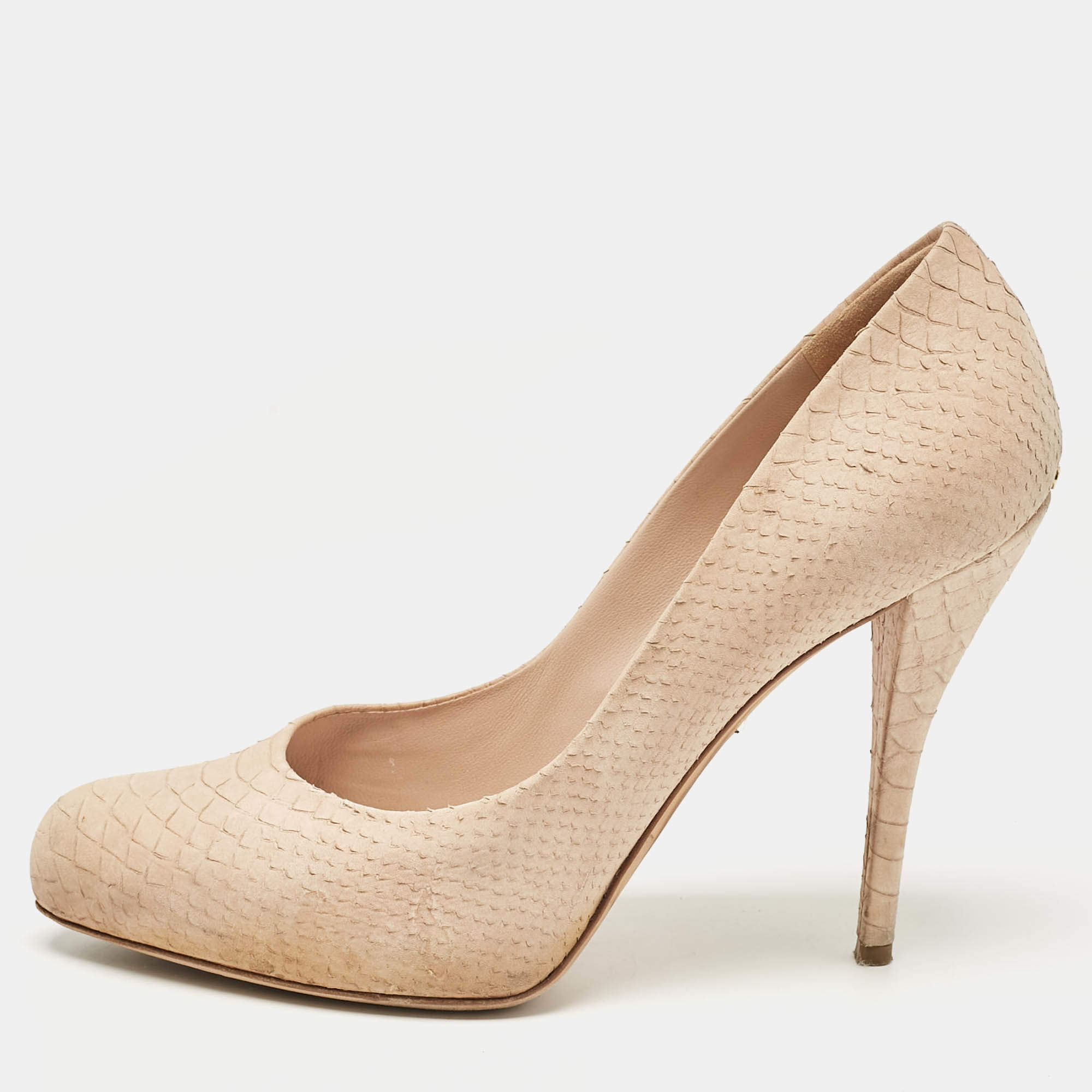 Dior Beige Embossed Python Round Toe Pumps Size 42