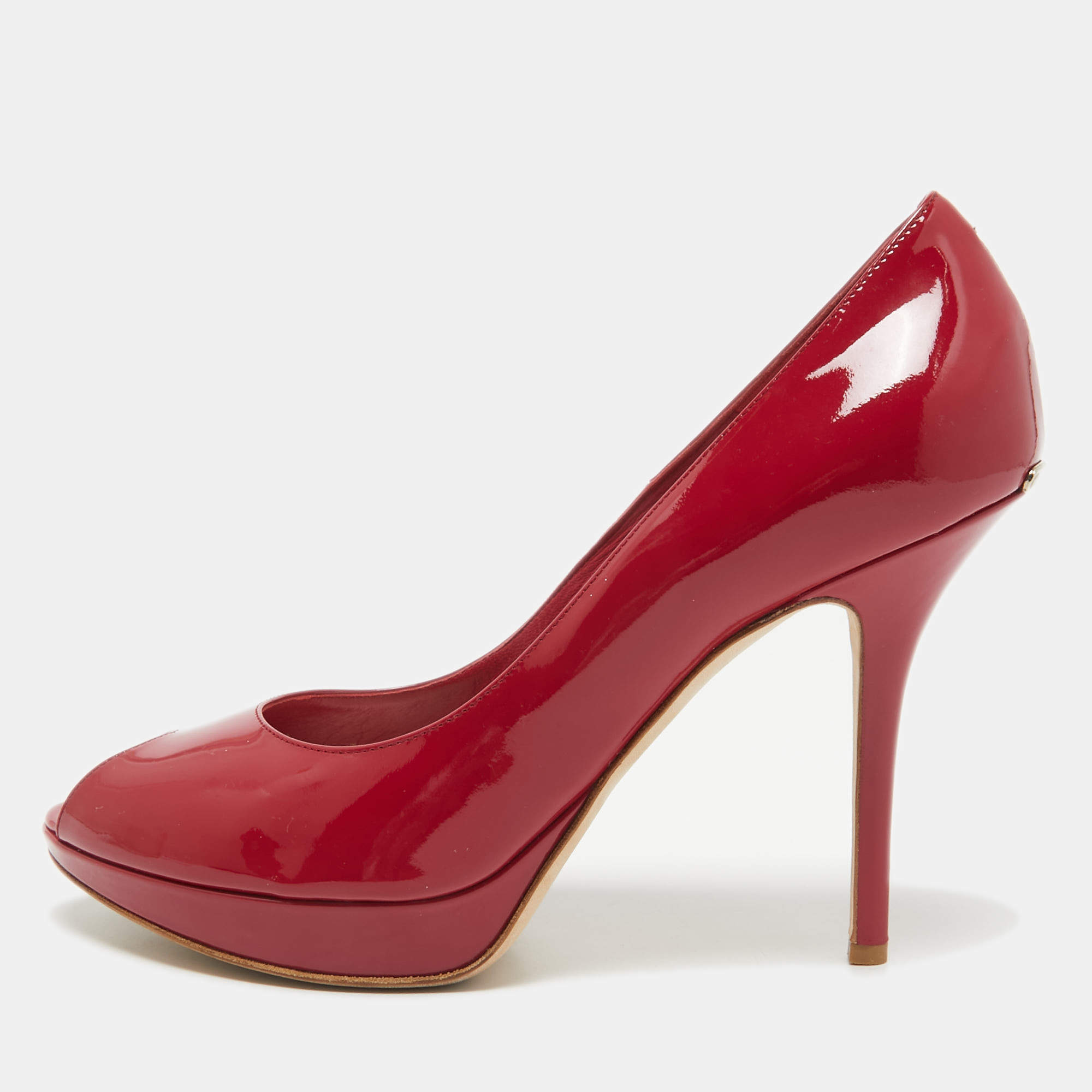 Dior Red Patent Leather Miss Dior Peep Toe Pumps Size 41