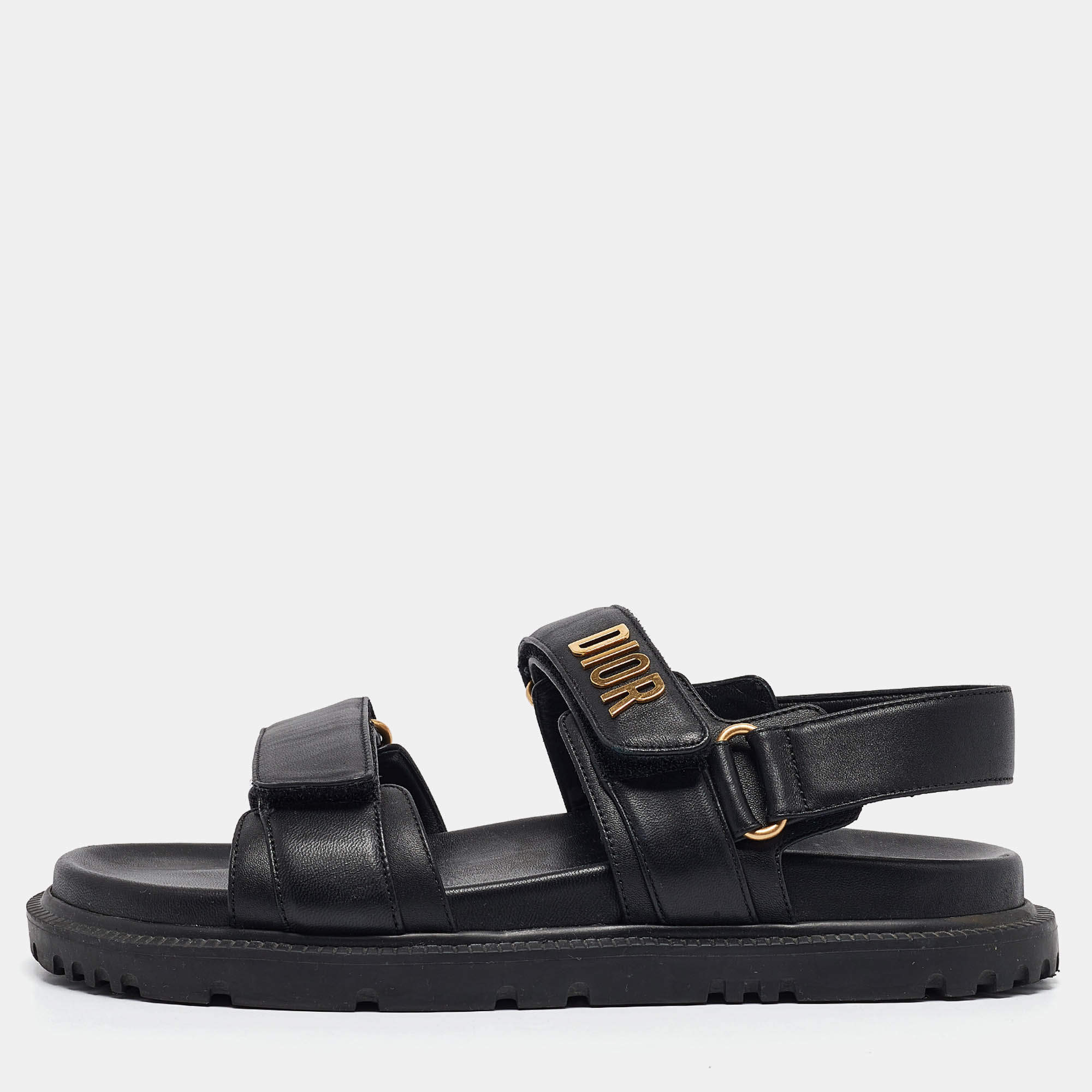 Pre Owned Dior Black Leather DiorAct Slingback Sandals Size 38