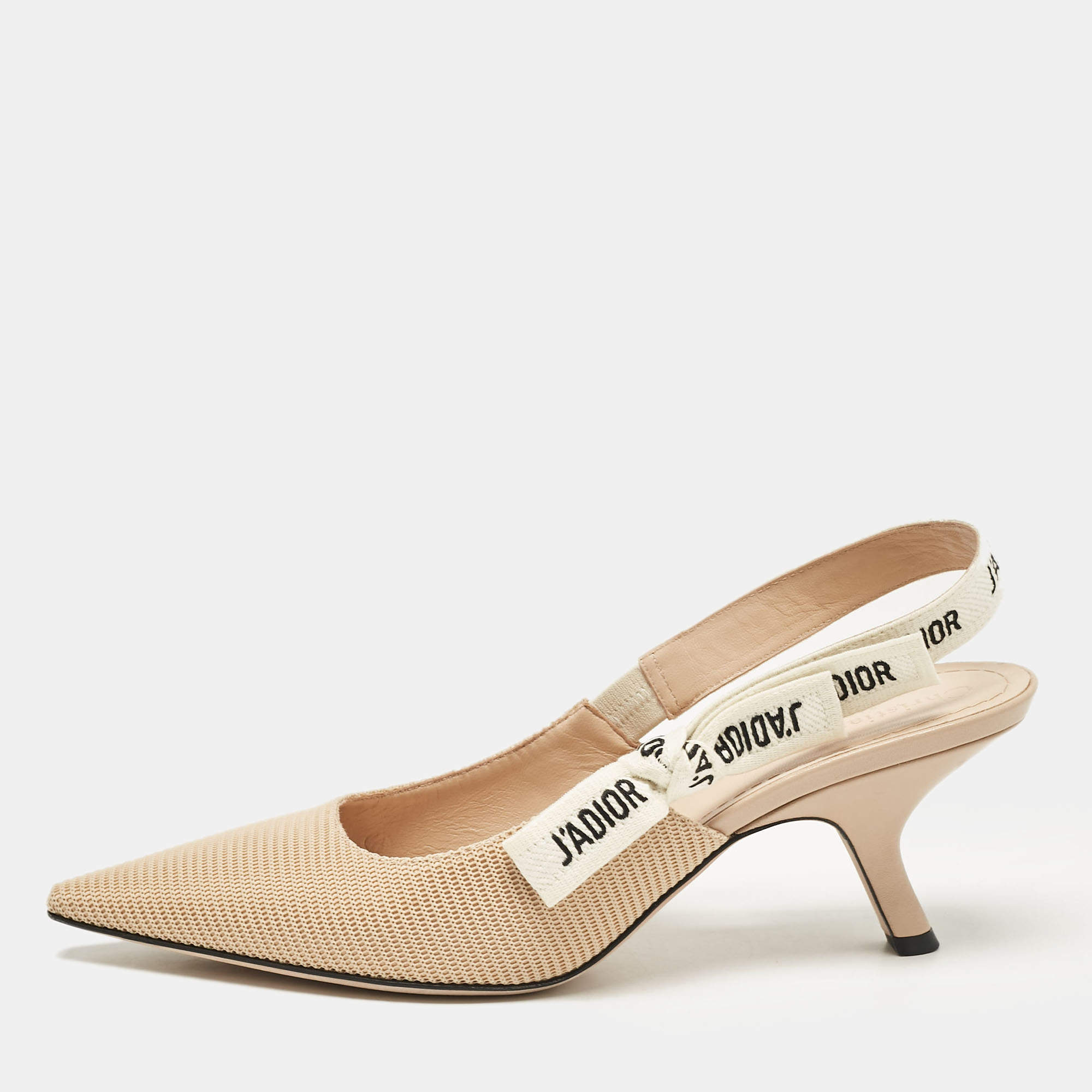 Dior Beige Technical Fabric J'Adior Slingback Pumps Size 39.5