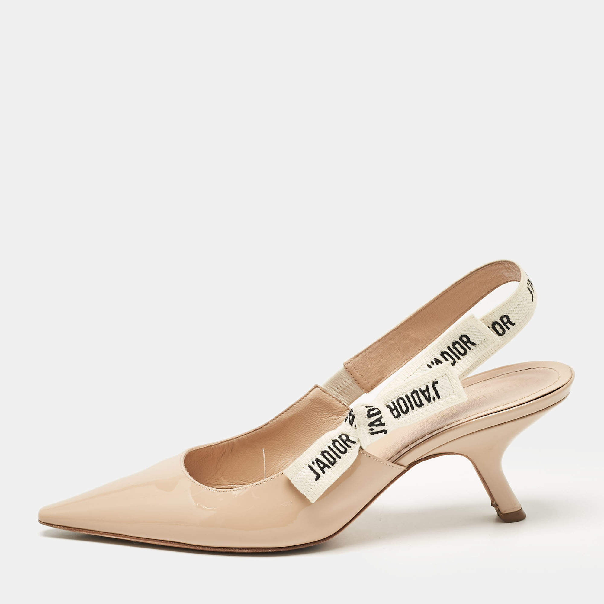 Pre Owned Dior Beige Patent Leather J'Adior Slingback Pumps Size 40