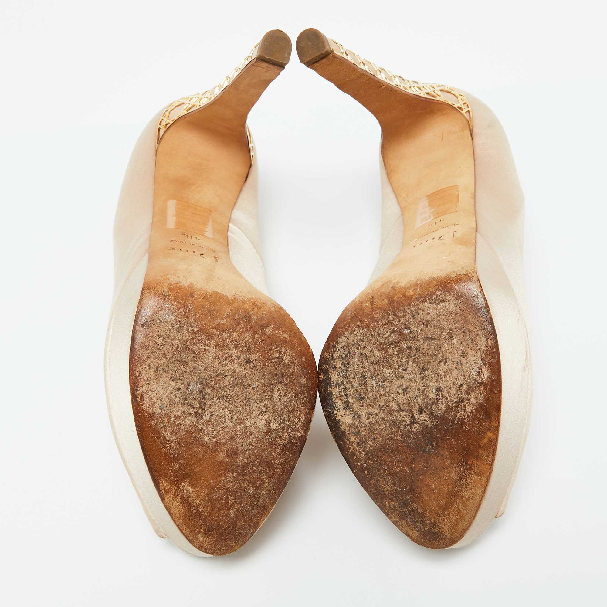 Dior Dior Beige Satin Cannage Heel Peep Toe Platform Pumps