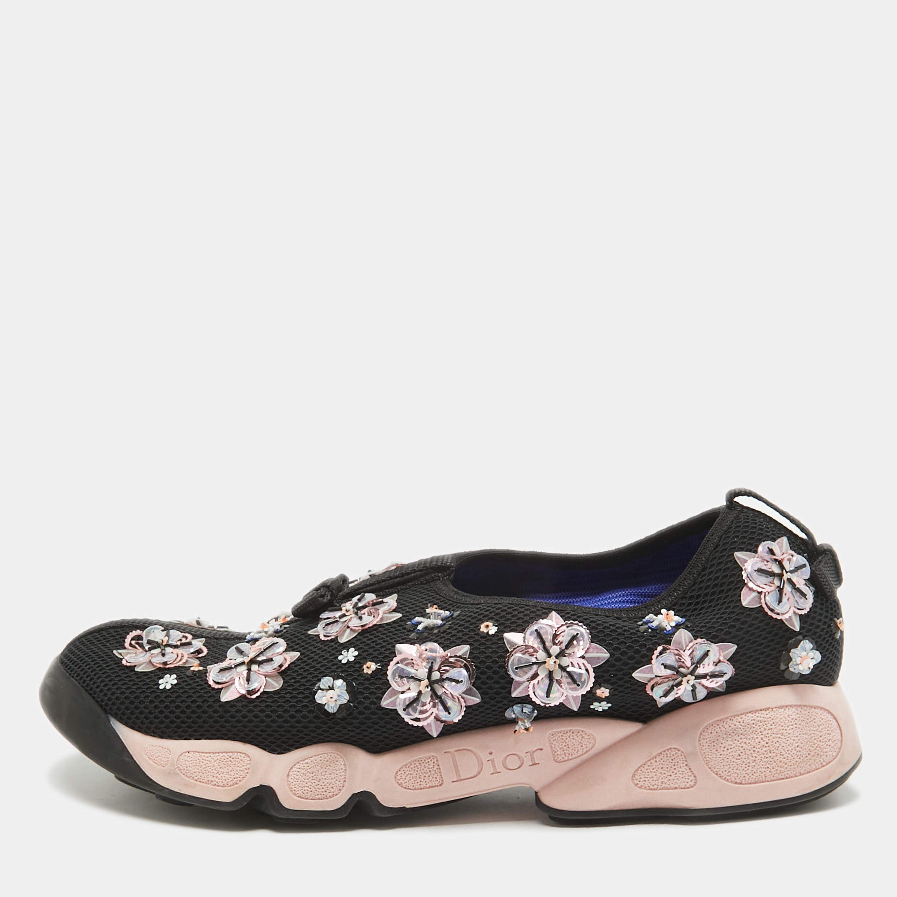 Dior Black Mesh Crystal Embellished Fusion Slip On Sneakers Size 38