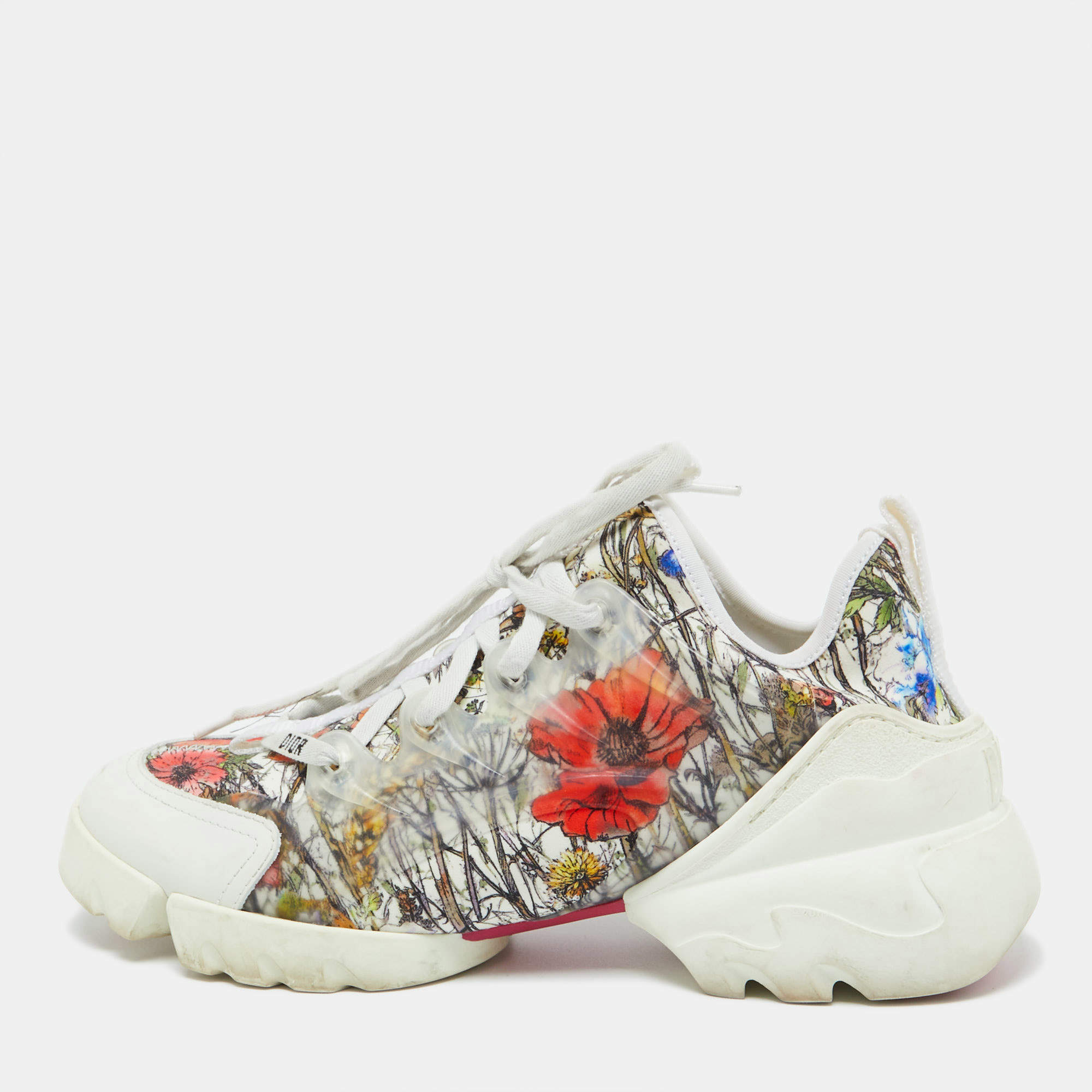 Pre Owned Dior Multicolor Printed Fabric and Rubber D-Connect Sneakers Size 38.5