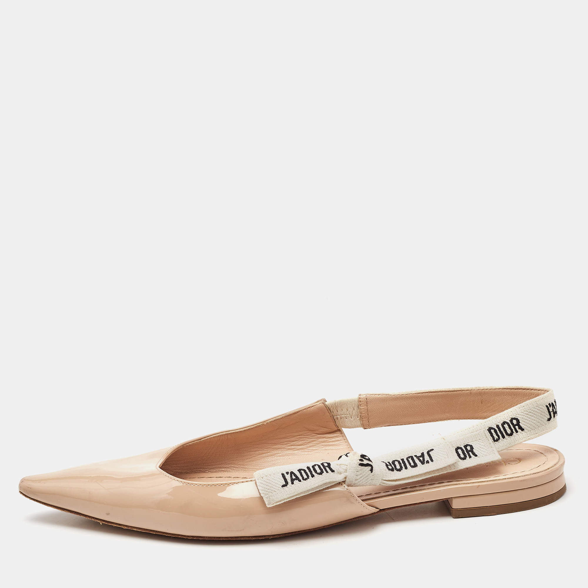 Dior Beige Patent Leather J'adior Slingback Flats Size 39