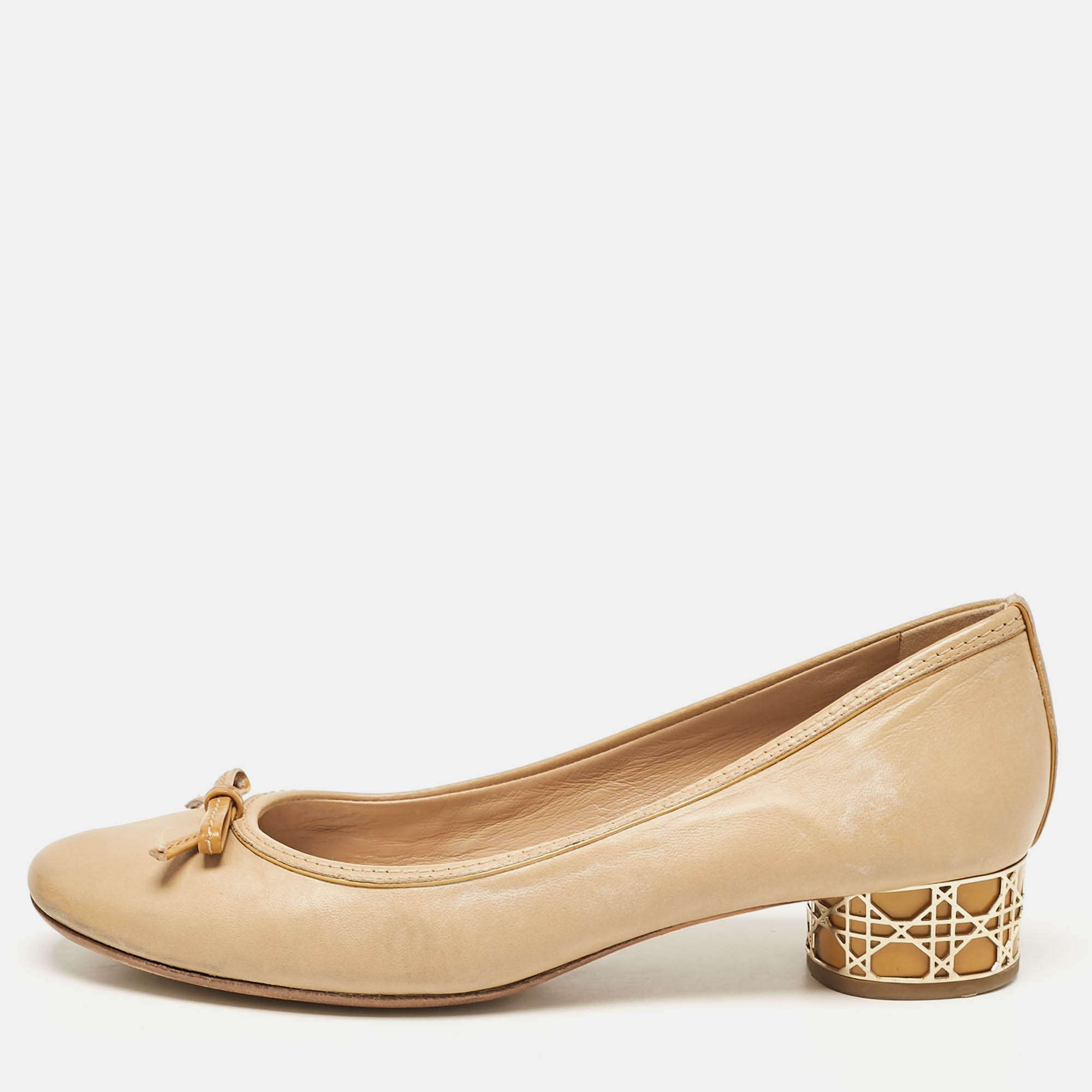 Dior Beige Leather Cannage Heel Ballerina Pumps Size 39