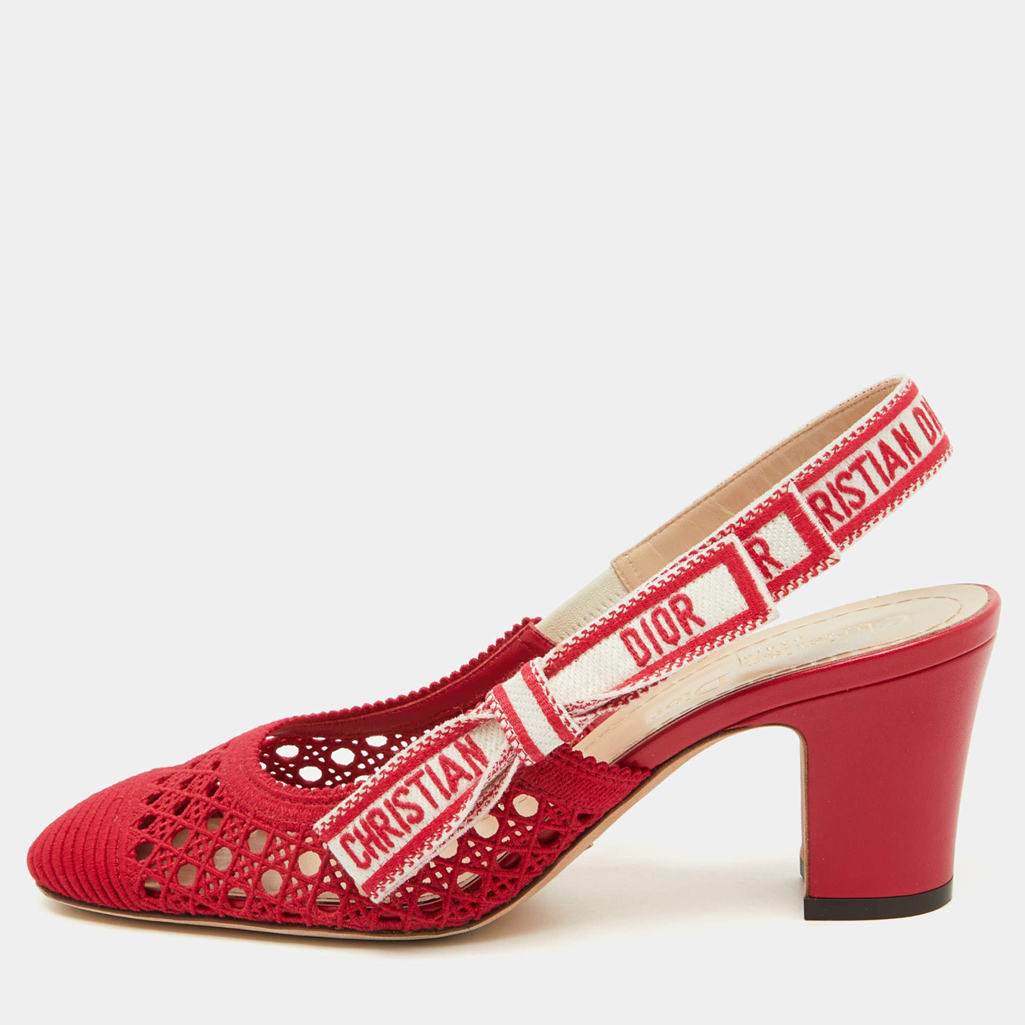 Dior Red Cannage Fabric Dior & Moi Slingback Pumps Size 36