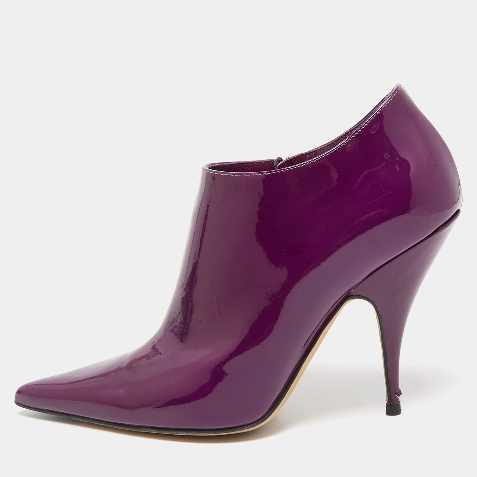 Dior Purple Patent Leather Pointed Toe Ankle Length Boots Size 37