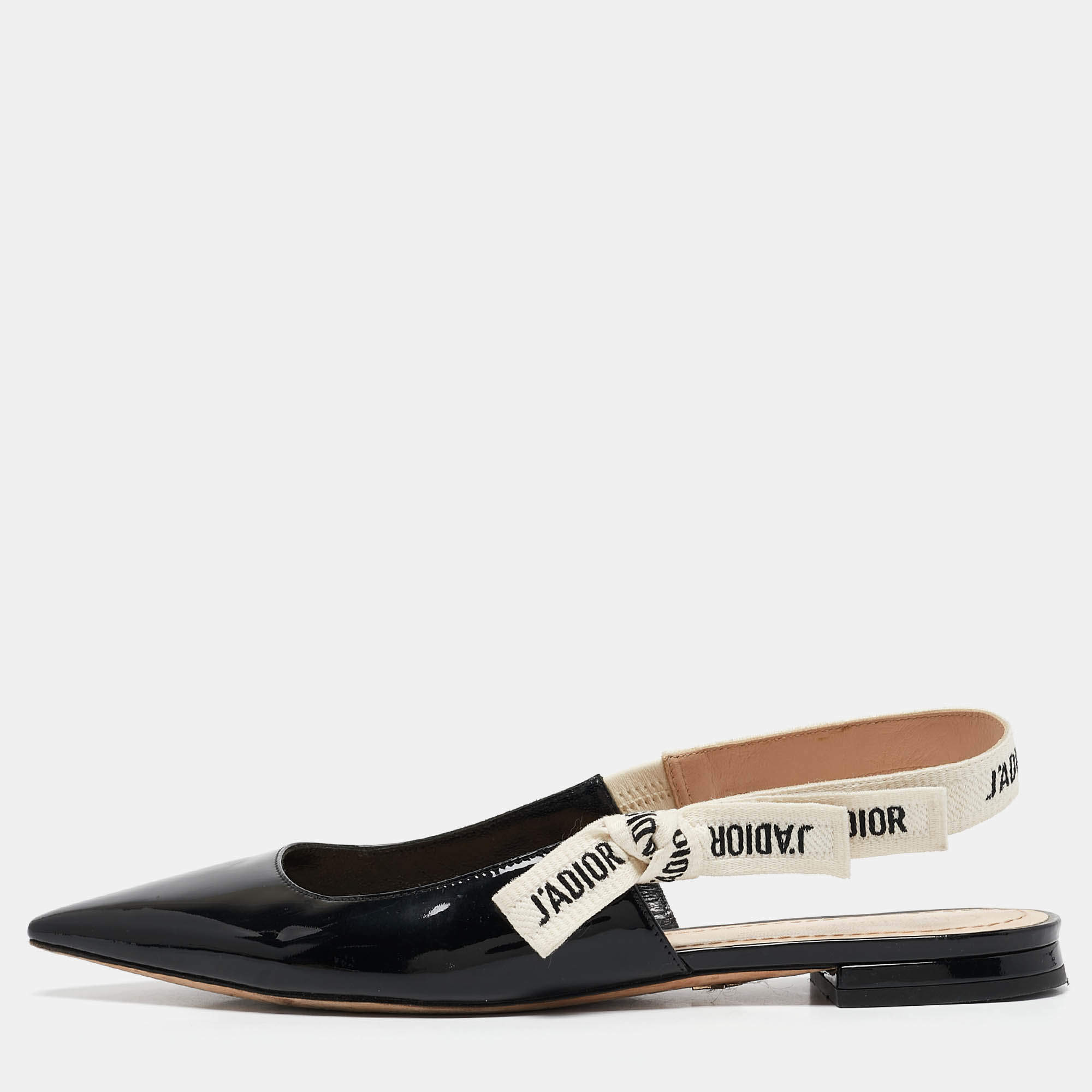 Pre Owned Dior Black Patent Leather J'Adior Slingback Flats Size 38