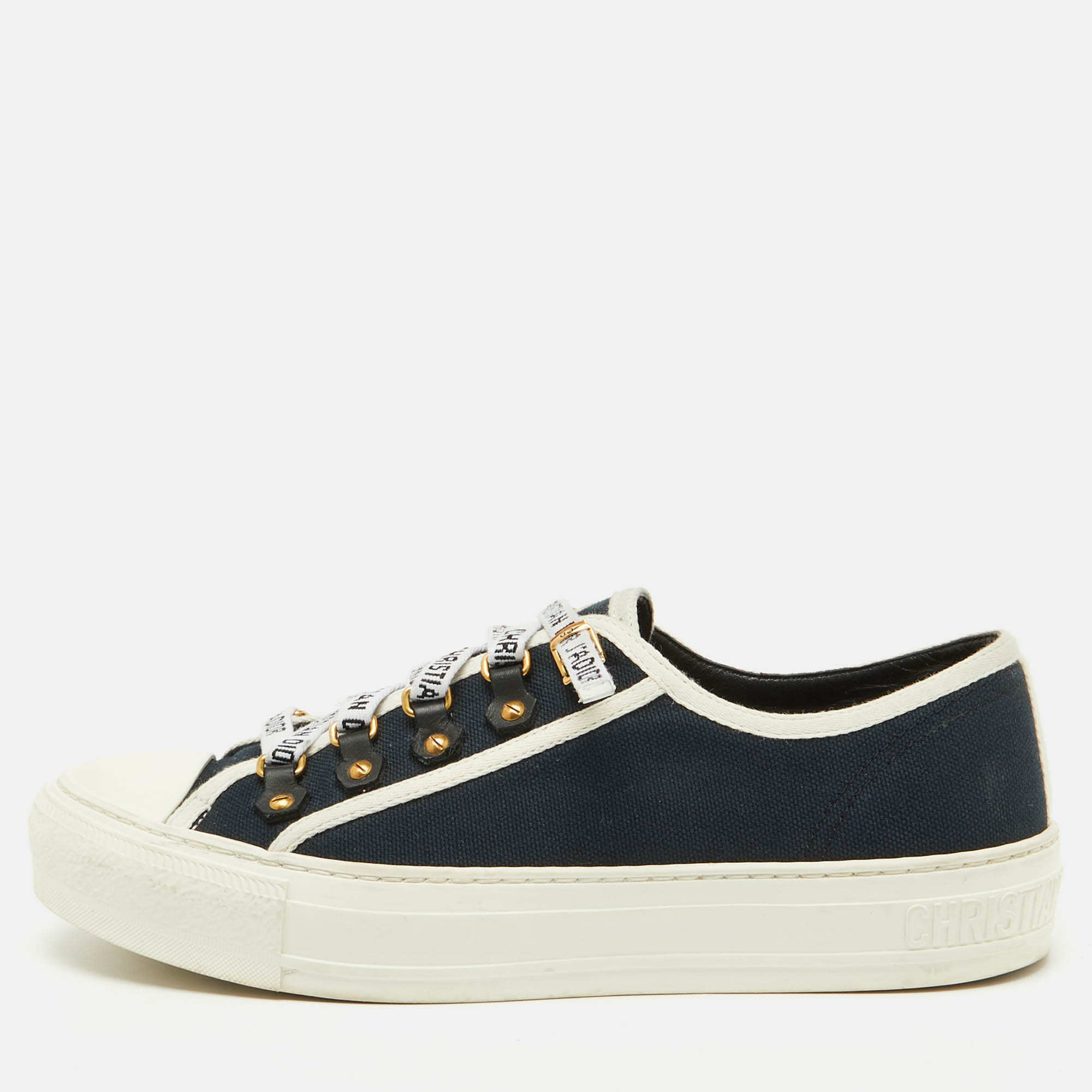 Pre Owned Dior Navy Blue Canvas Walk'n'Dior Low Top Sneakers Size 38.5