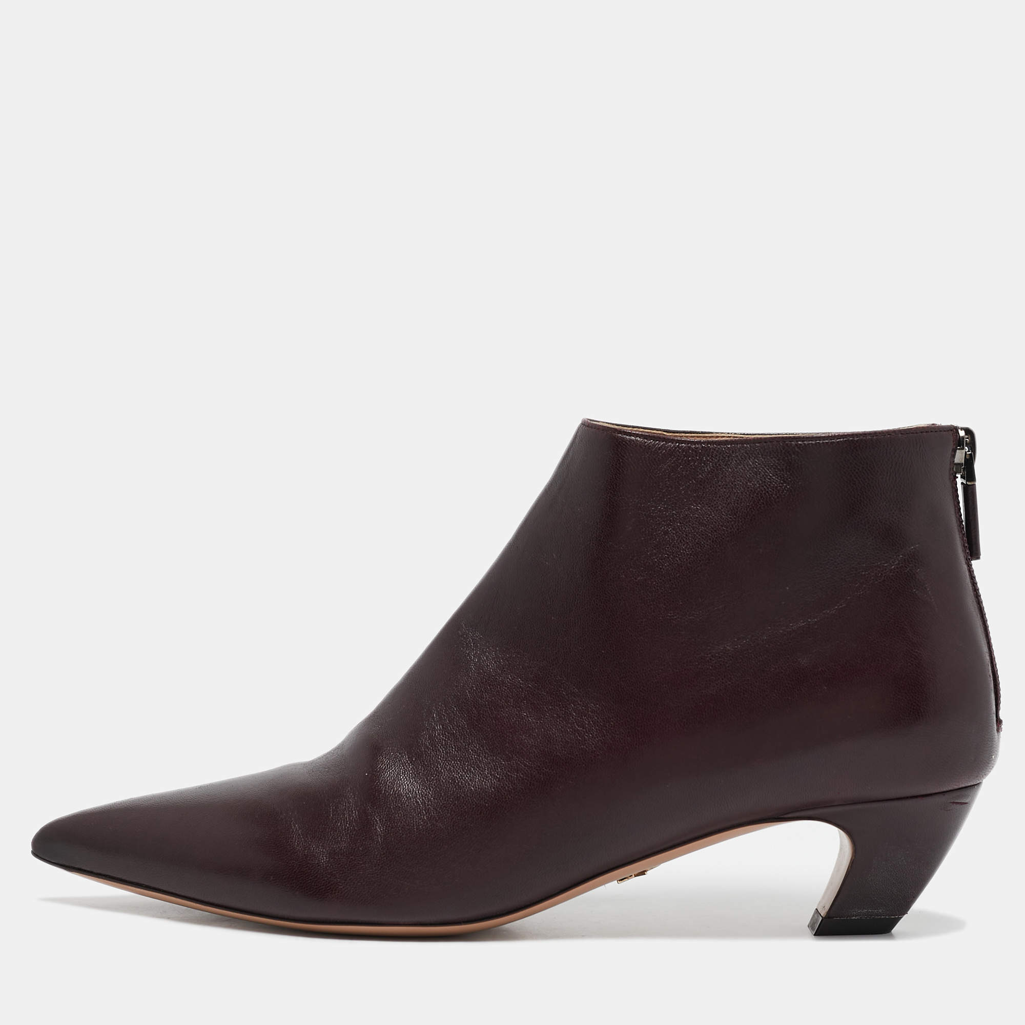 Dior Burgundy Leather Kitten Heel Ankle Boots Size 38