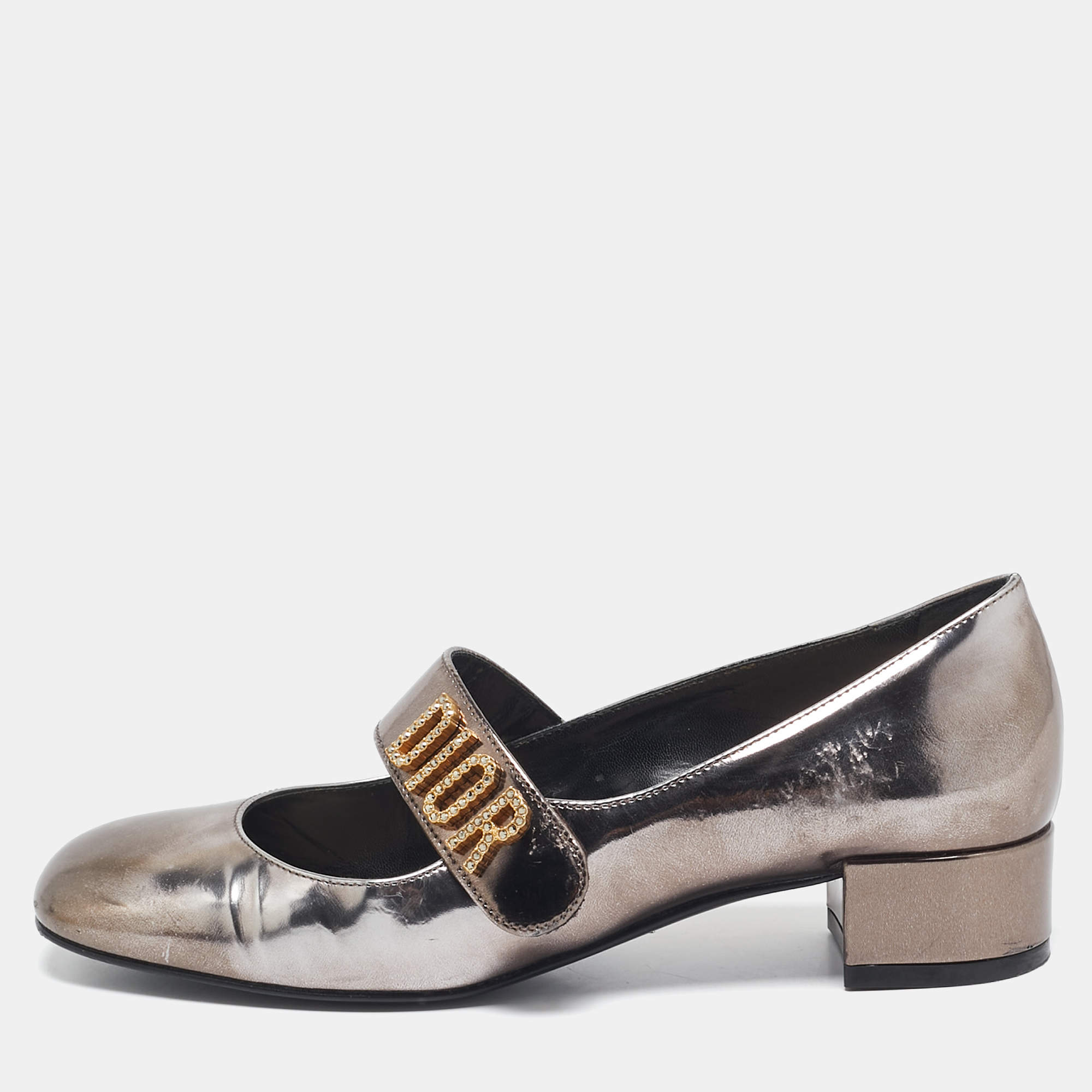 Pre Owned Dior Metallic Leather Baby-D Mary Jane Pumps Size 35