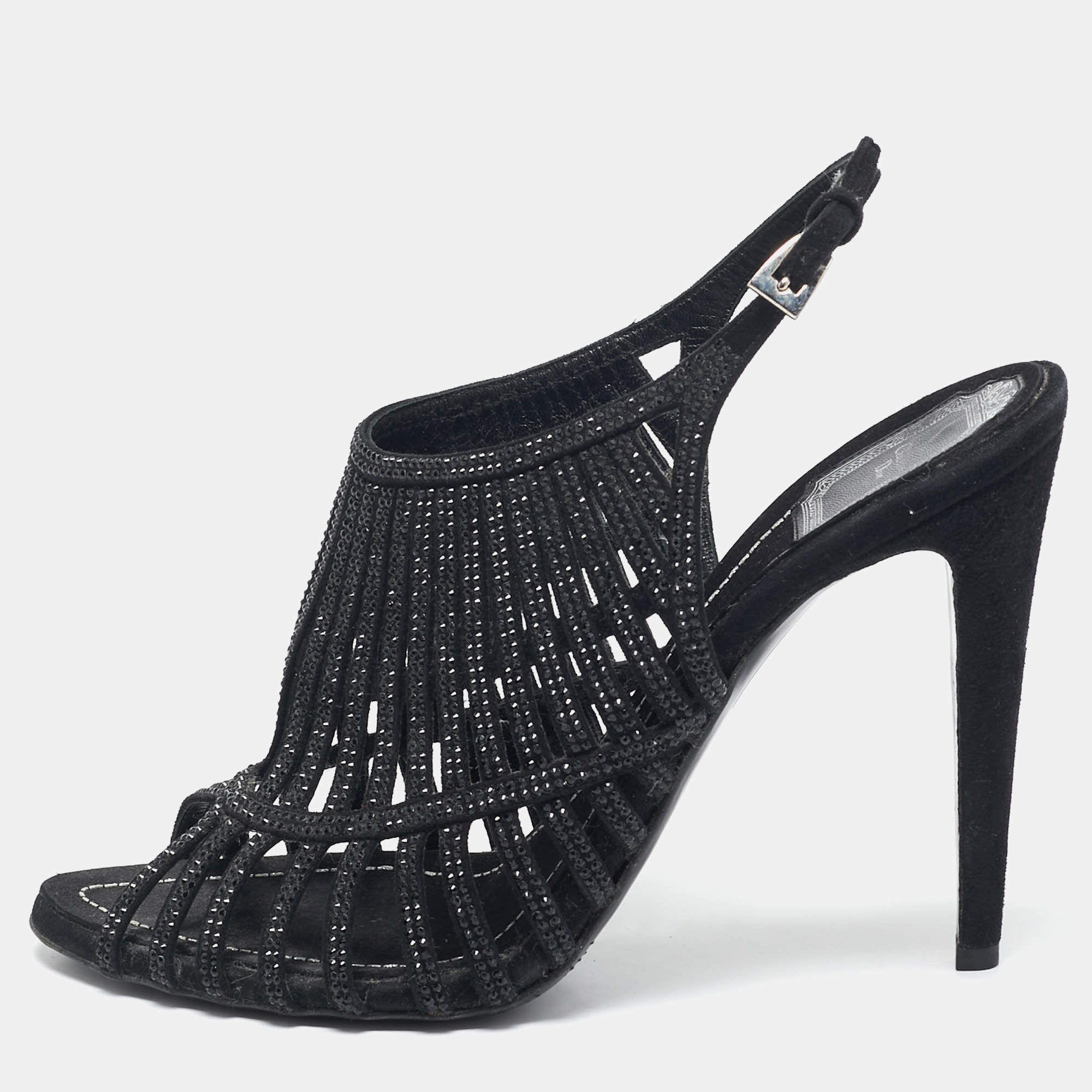 Dior Black Suede Crystal Embellished Ankle Strap Sandals Size 41