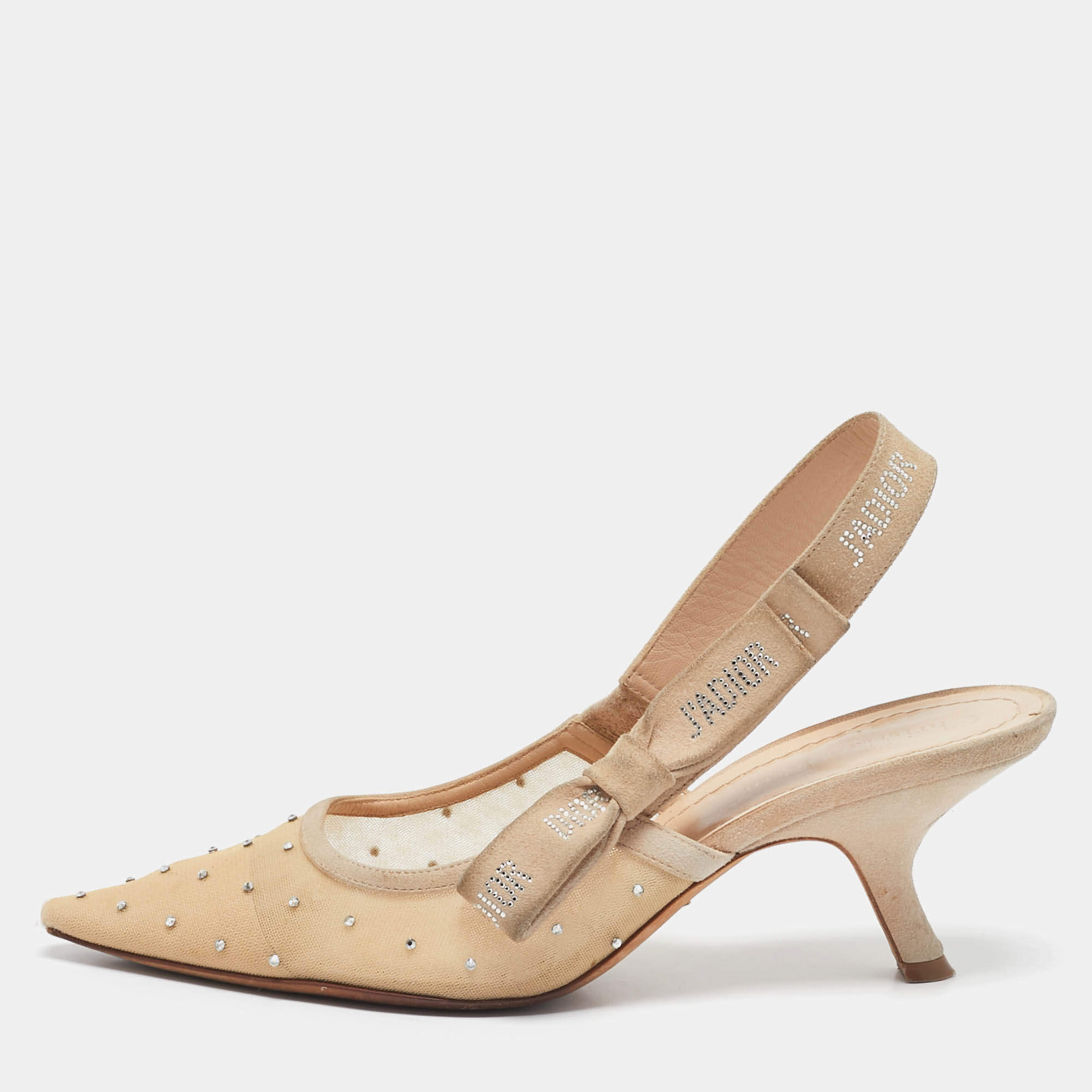 Pre Owned Dior Beige Mesh and Suede J'Adior Slingback Pumps Size 38.5