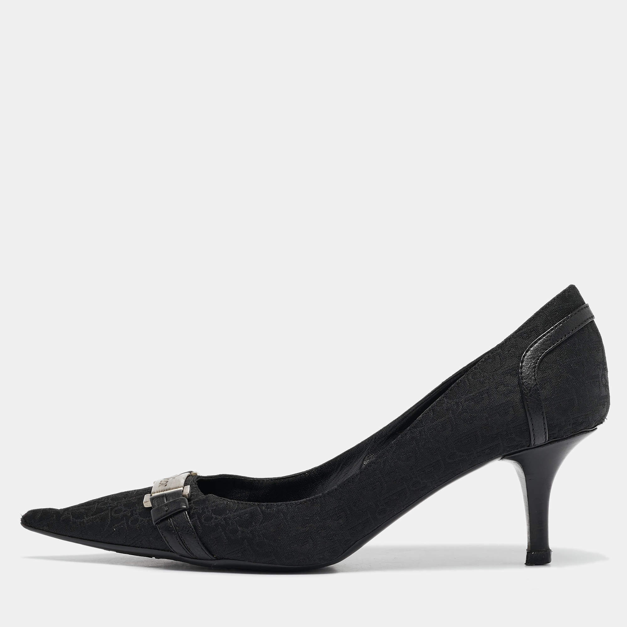 Dior Black Diorissimo Canvas And Leather Pointed Toe Pumps Size 37.5