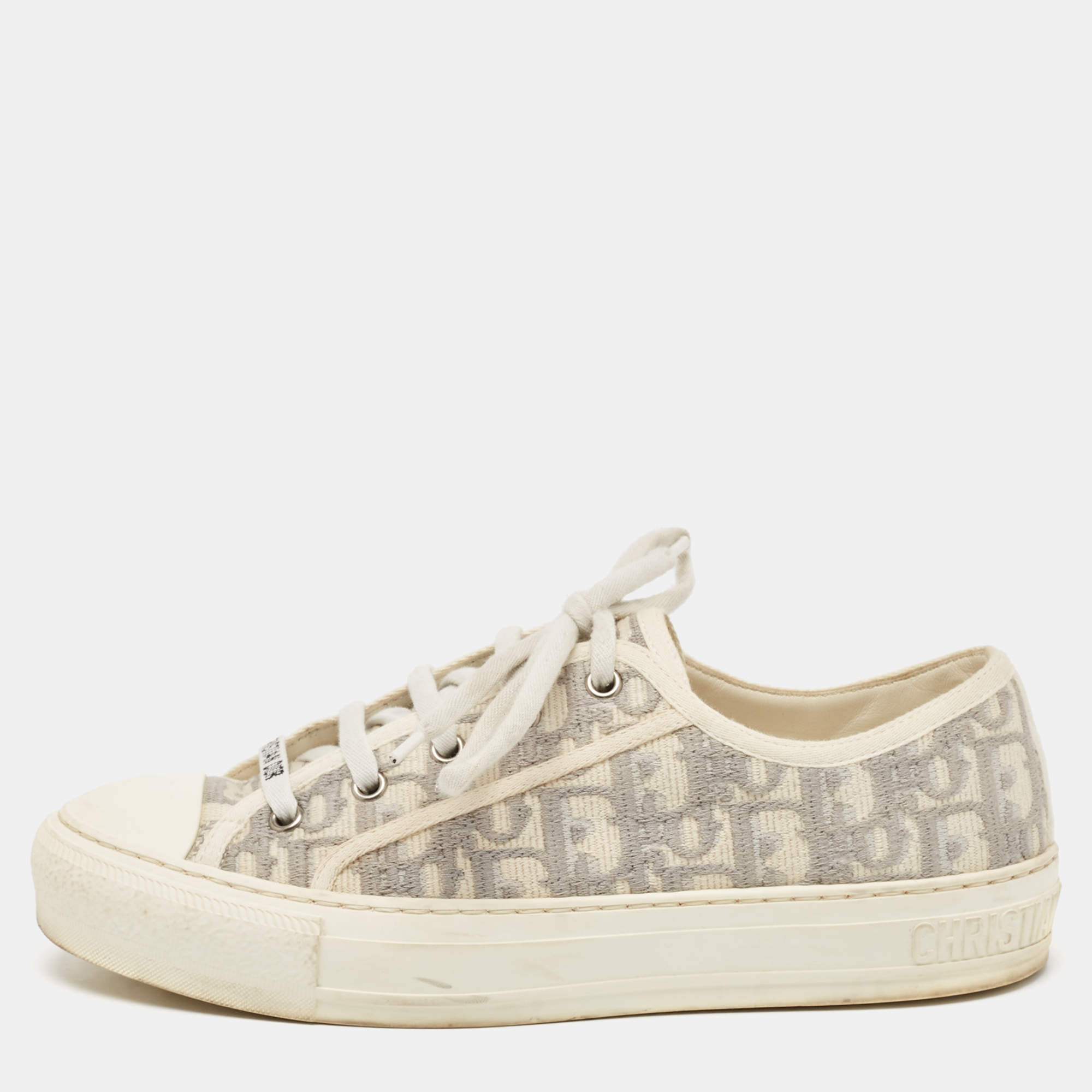 Dior Grey/White Oblique Canvas Walk'n'Dior Low Top Sneakers Size 38.5