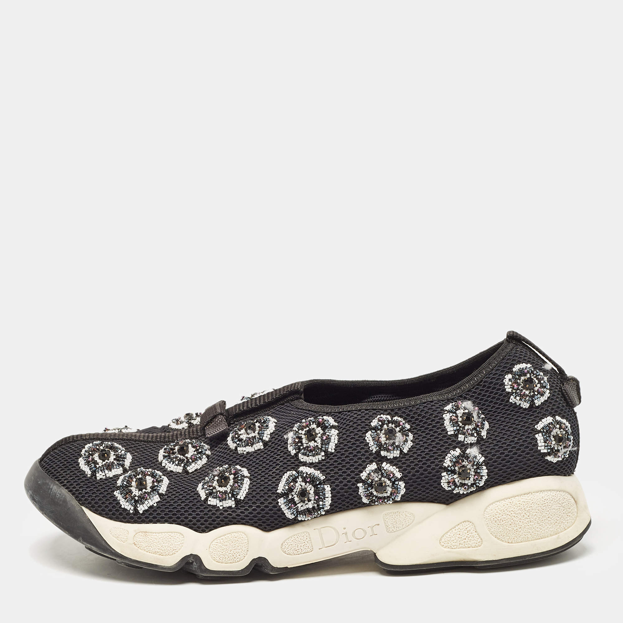 Dior Black Mesh Embellished Fusion Sneakers Size 38