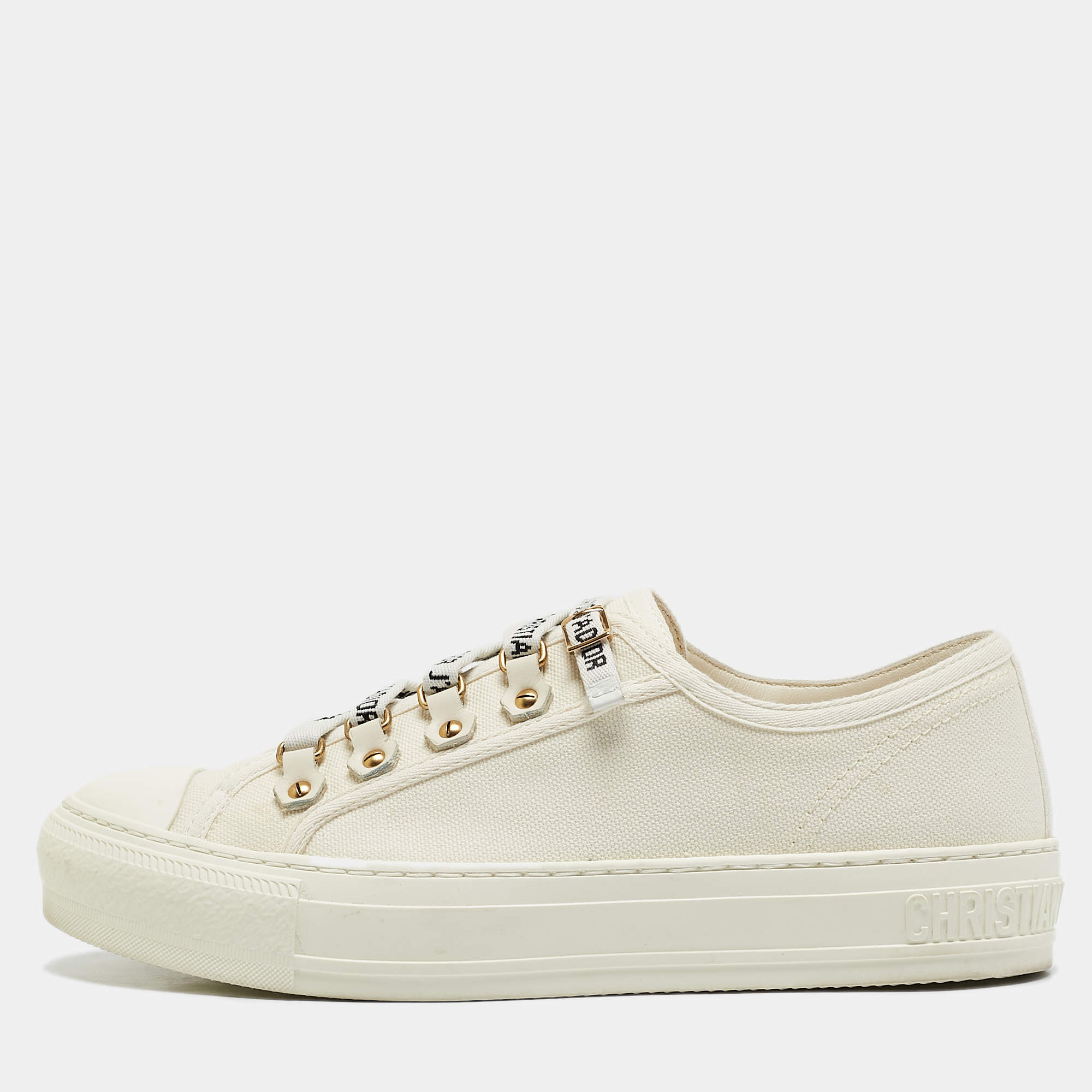 Dior Cream Canvas Walk'n'Dior Sneakers Size 37