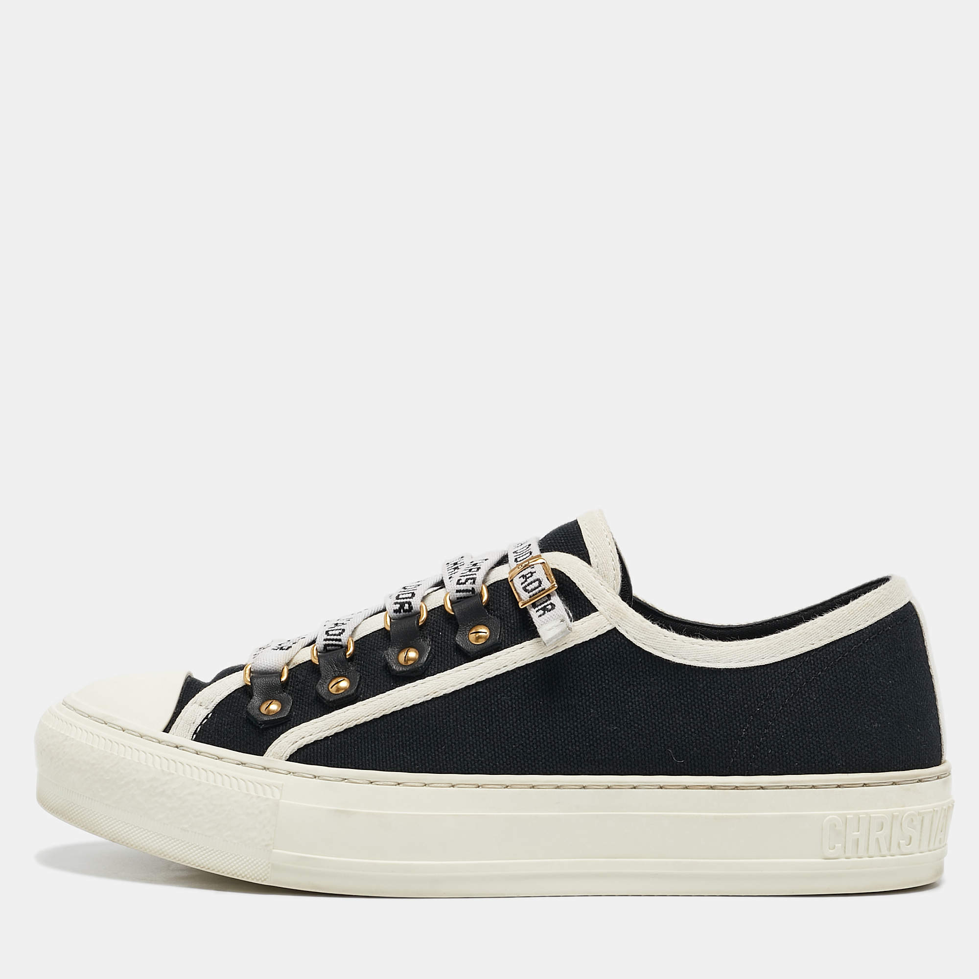 Dior Black/Cream Canvas Walk'n'Dior Sneakers Size 37