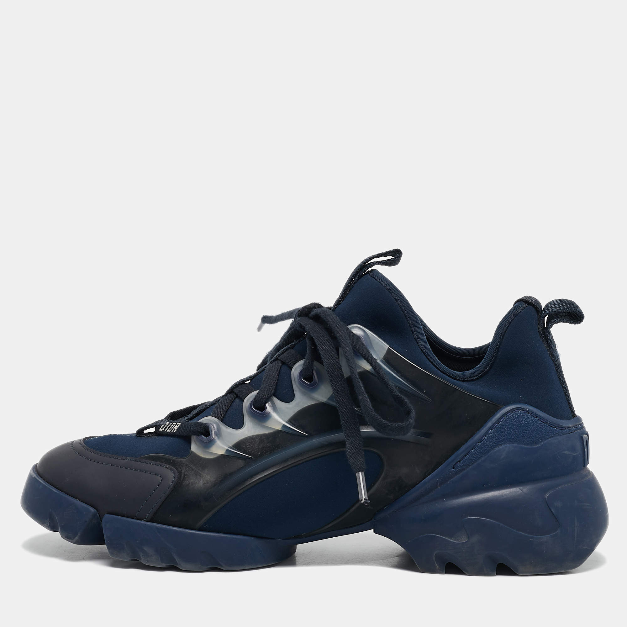 Dior Navy Blue Neoprene and Rubber D-Connect Sneakers Size 37.5