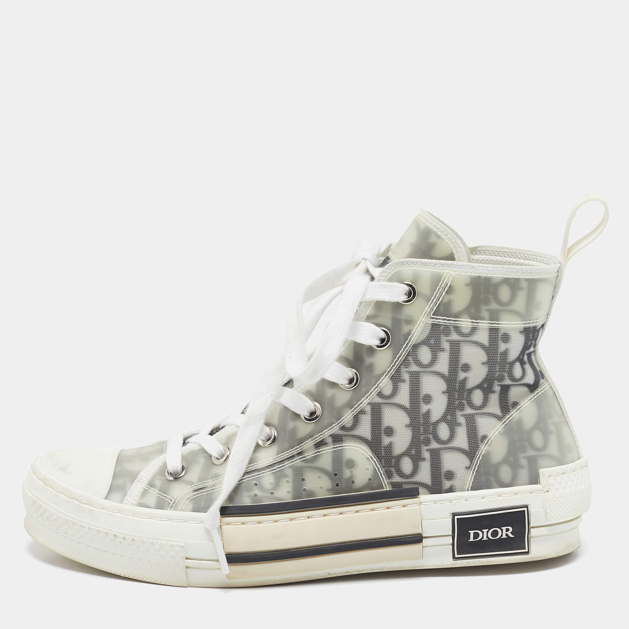 Pre Owned Dior Grey/Transparent Nylon and PVC B23 High Top Sneakers Size 38