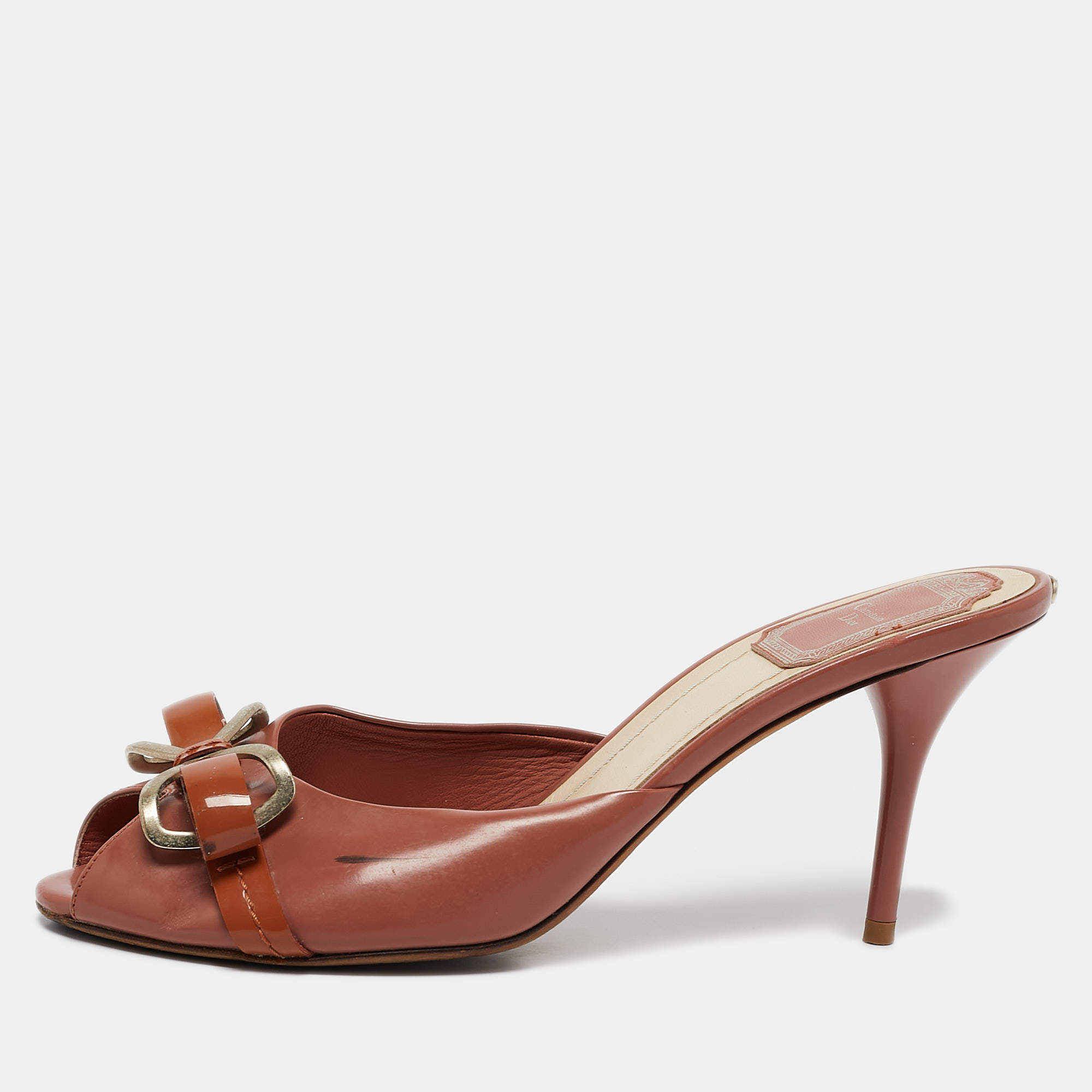 Dior Blush Pink Bow Chain Detail Open Toe Sandals Size 37