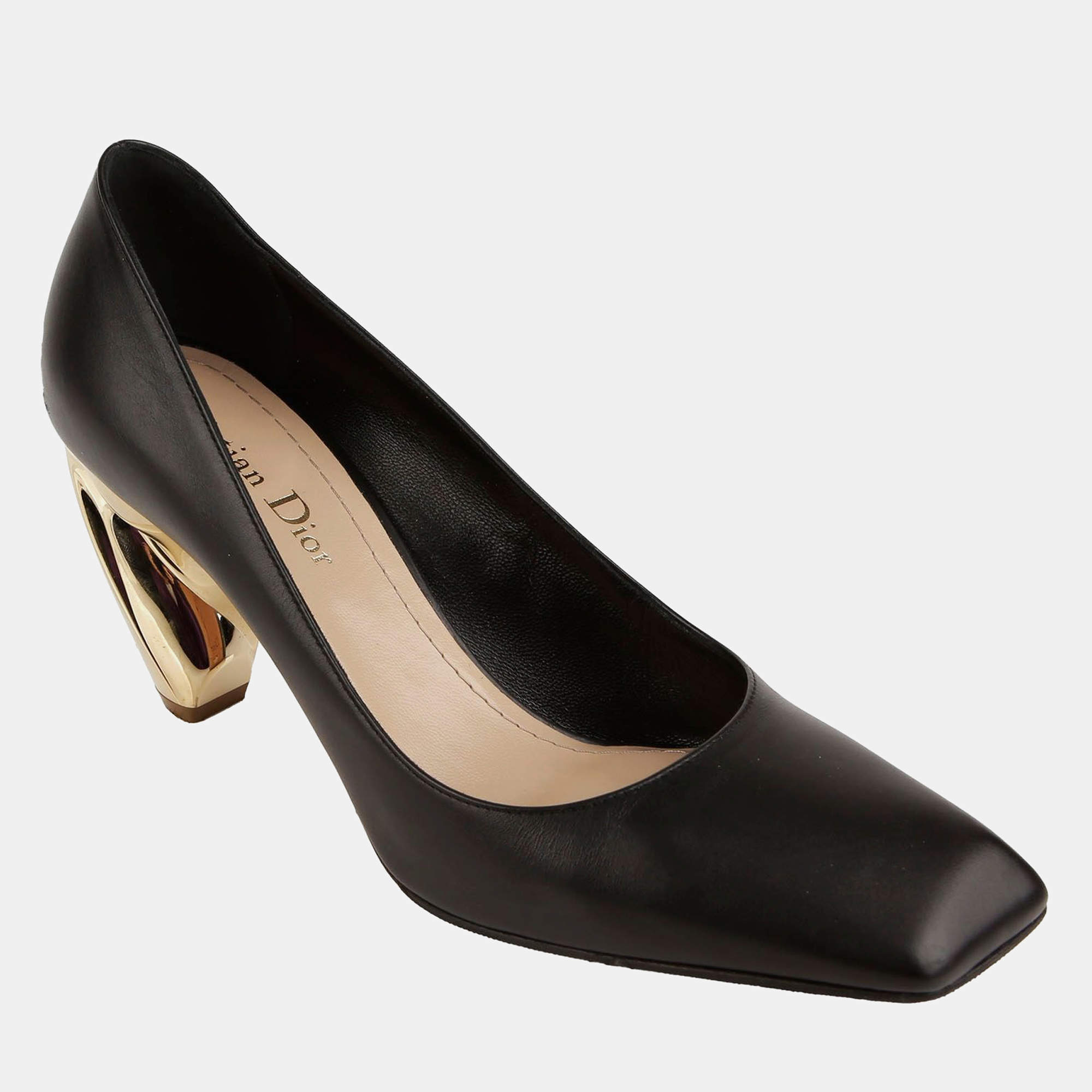 Dior Black Leather Gold Pumps Size 36.5