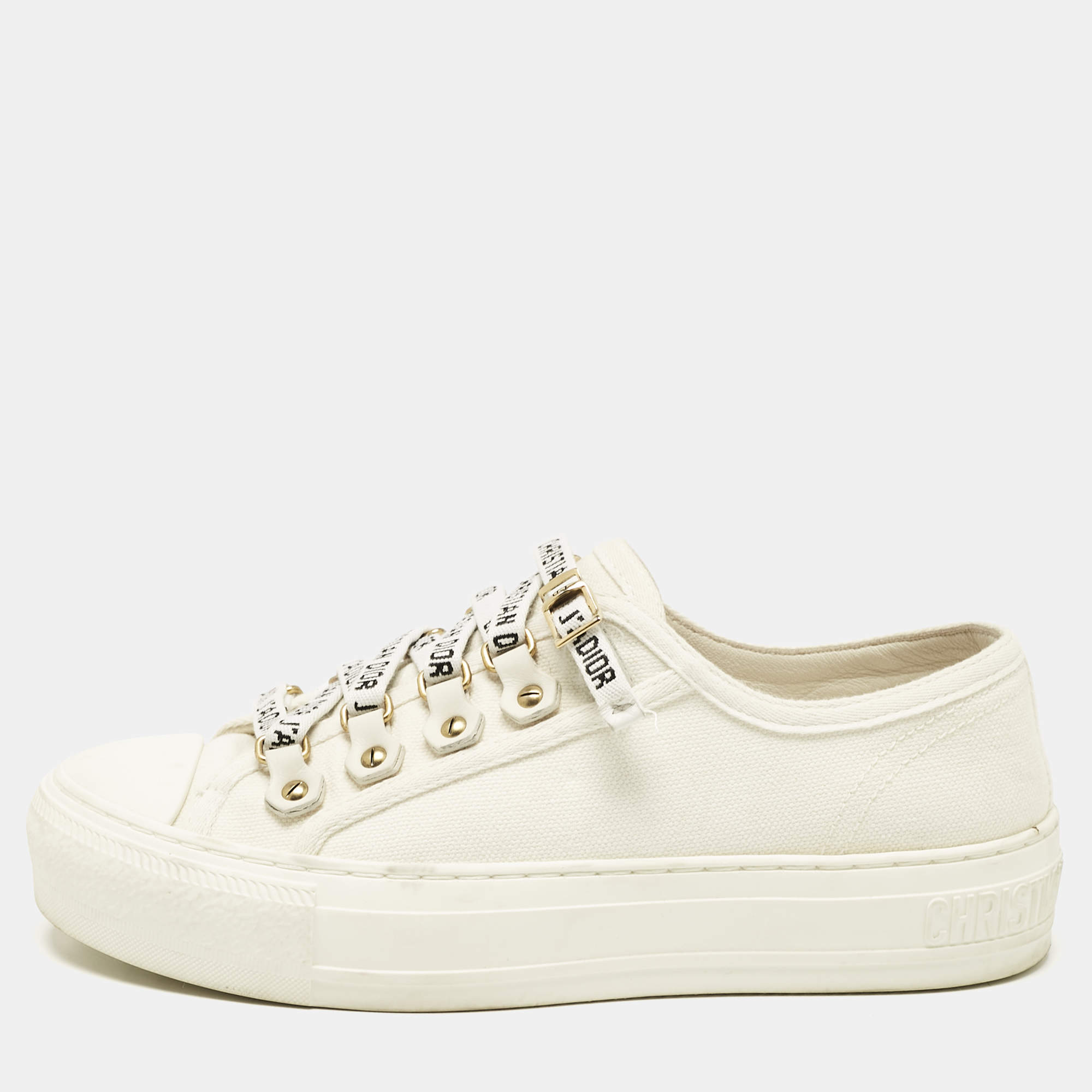 Dior White Canvas Walk'n'Dior Low Top Sneakers Size 34.5