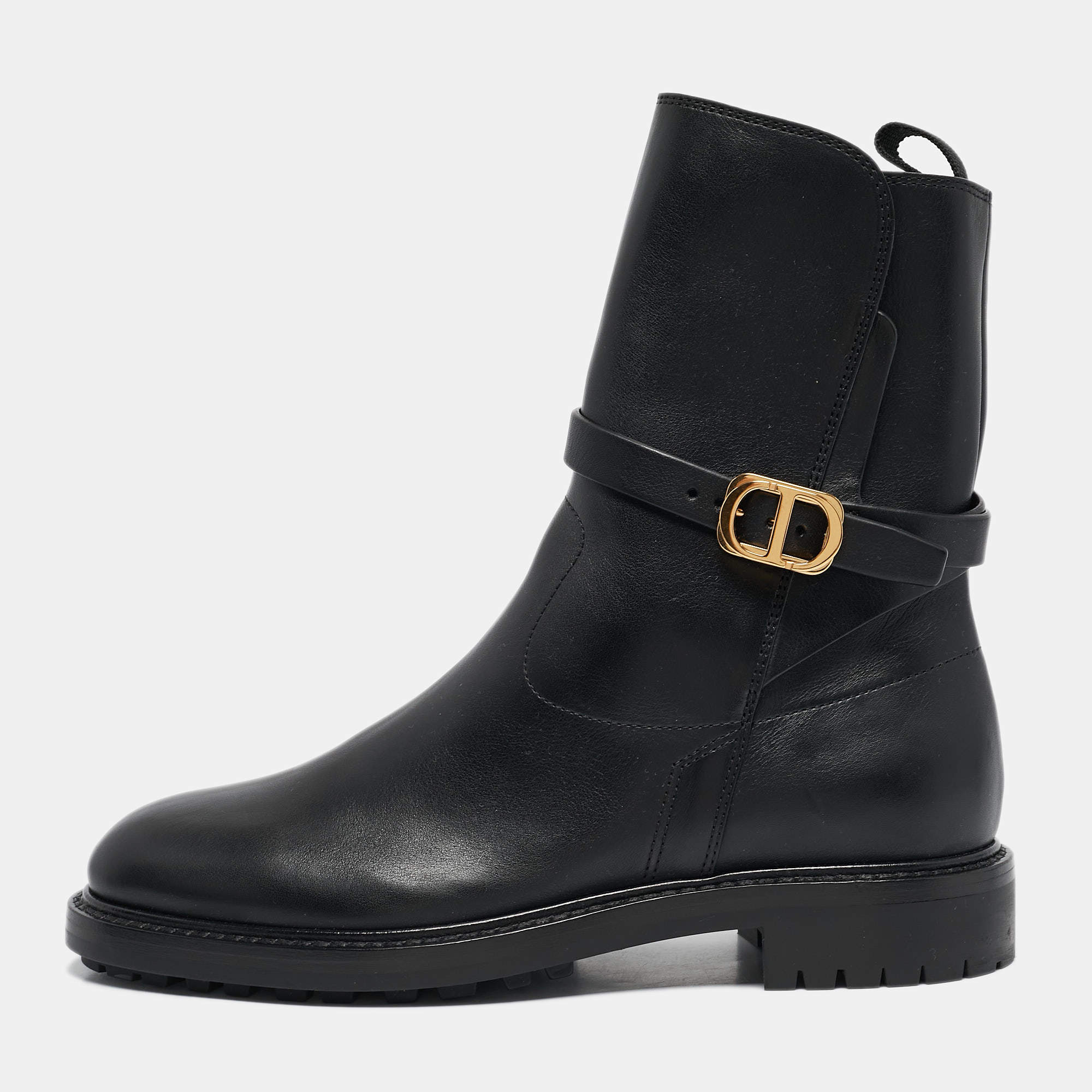Pre Owned Dior Black Leather CD Logo Ankle Boots Size 36