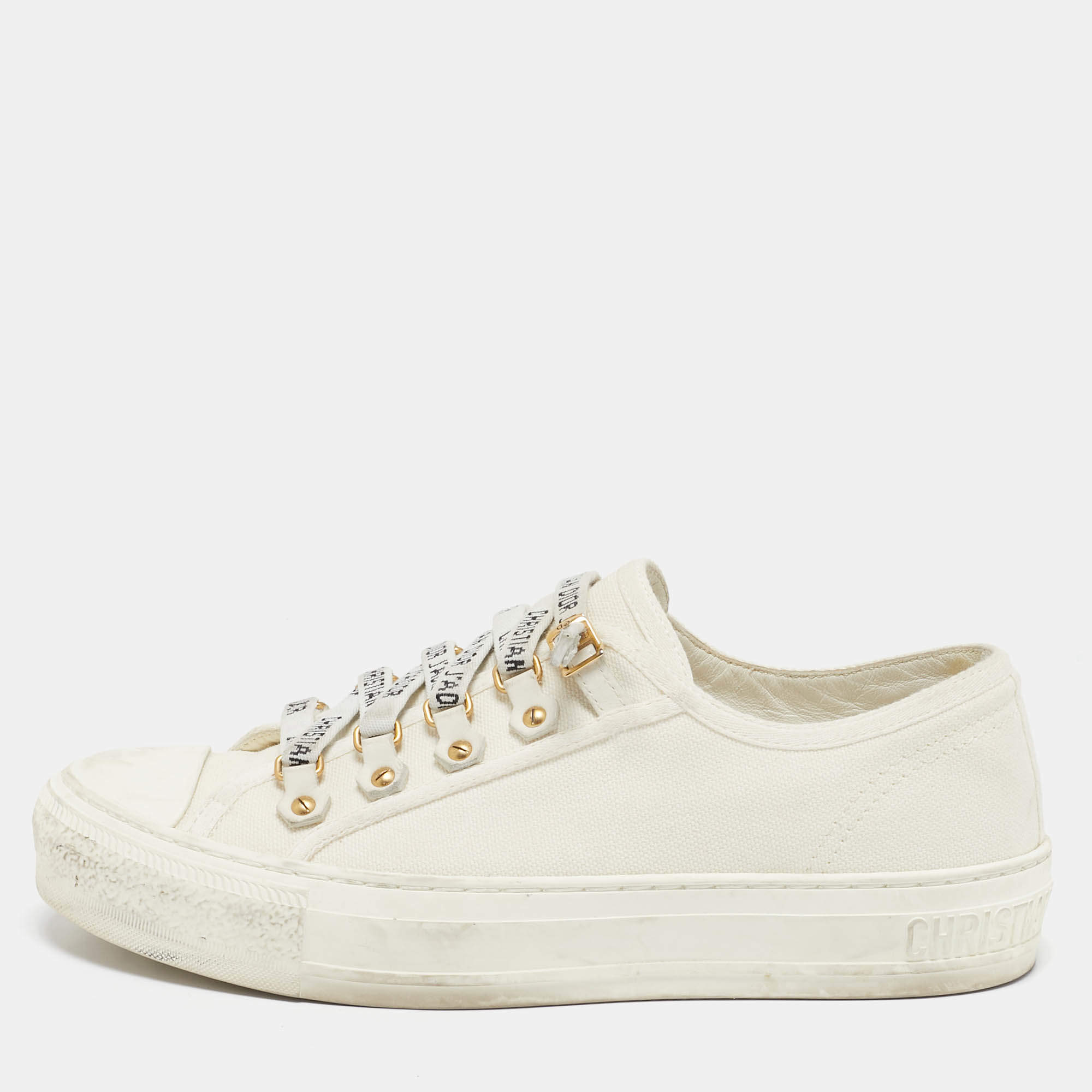 Dior White Canvas Walk'n'Dior Low Top Sneakers Size 37.5