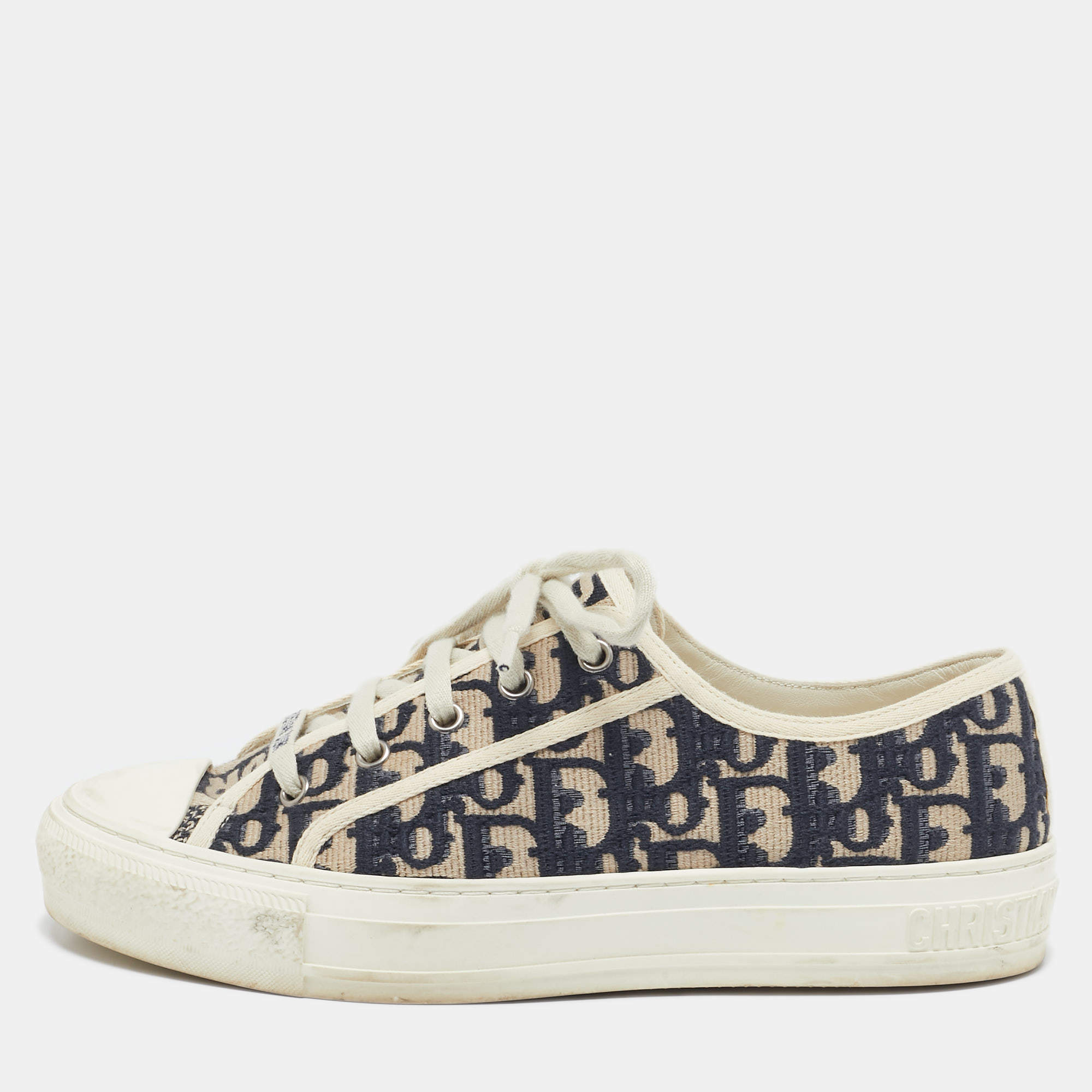 Dior Navy Blue Canvas Walk'n'Dior Lace Up Sneakers Size 39