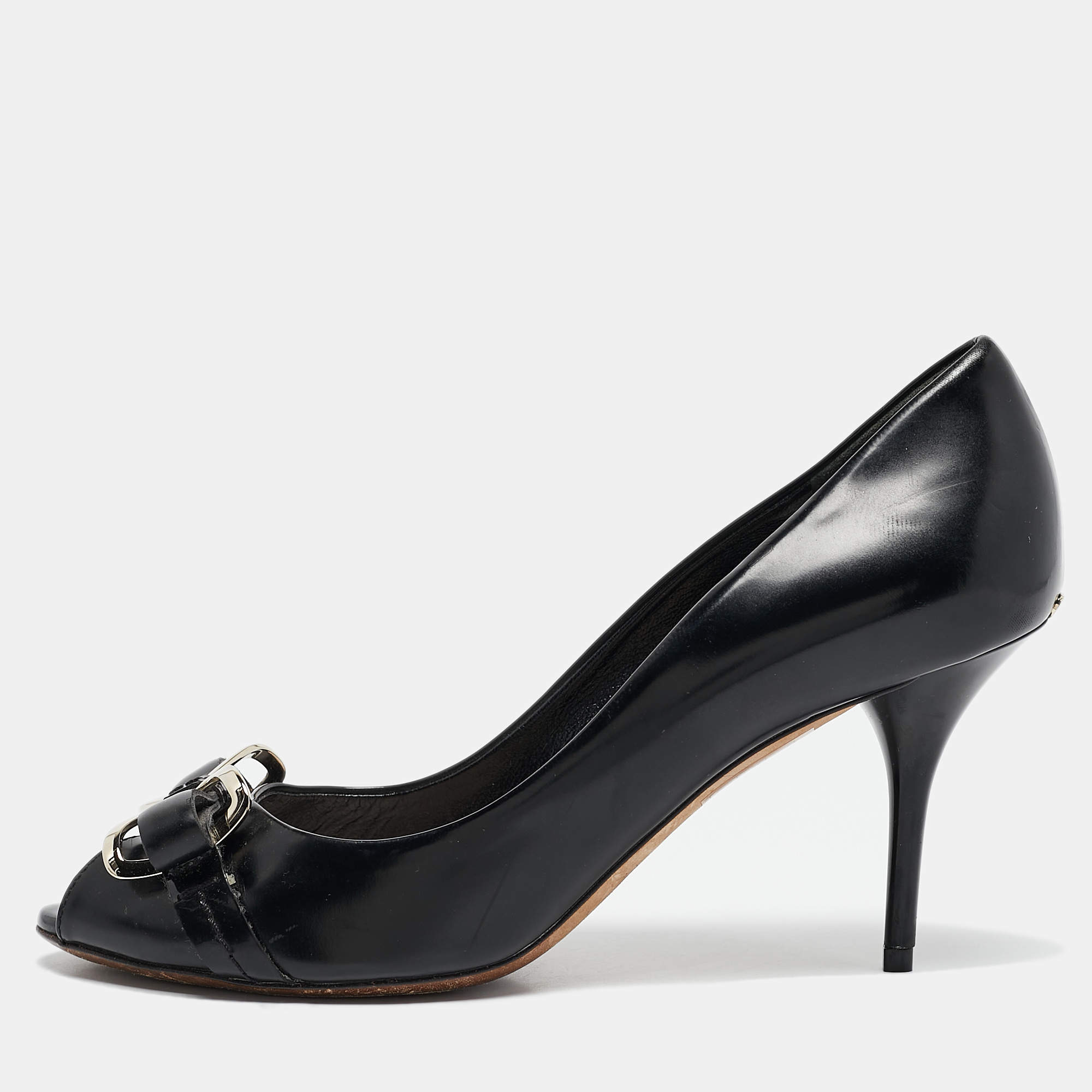 Dior Black Leather Bow Detail Peep Toe Pumps Size 36