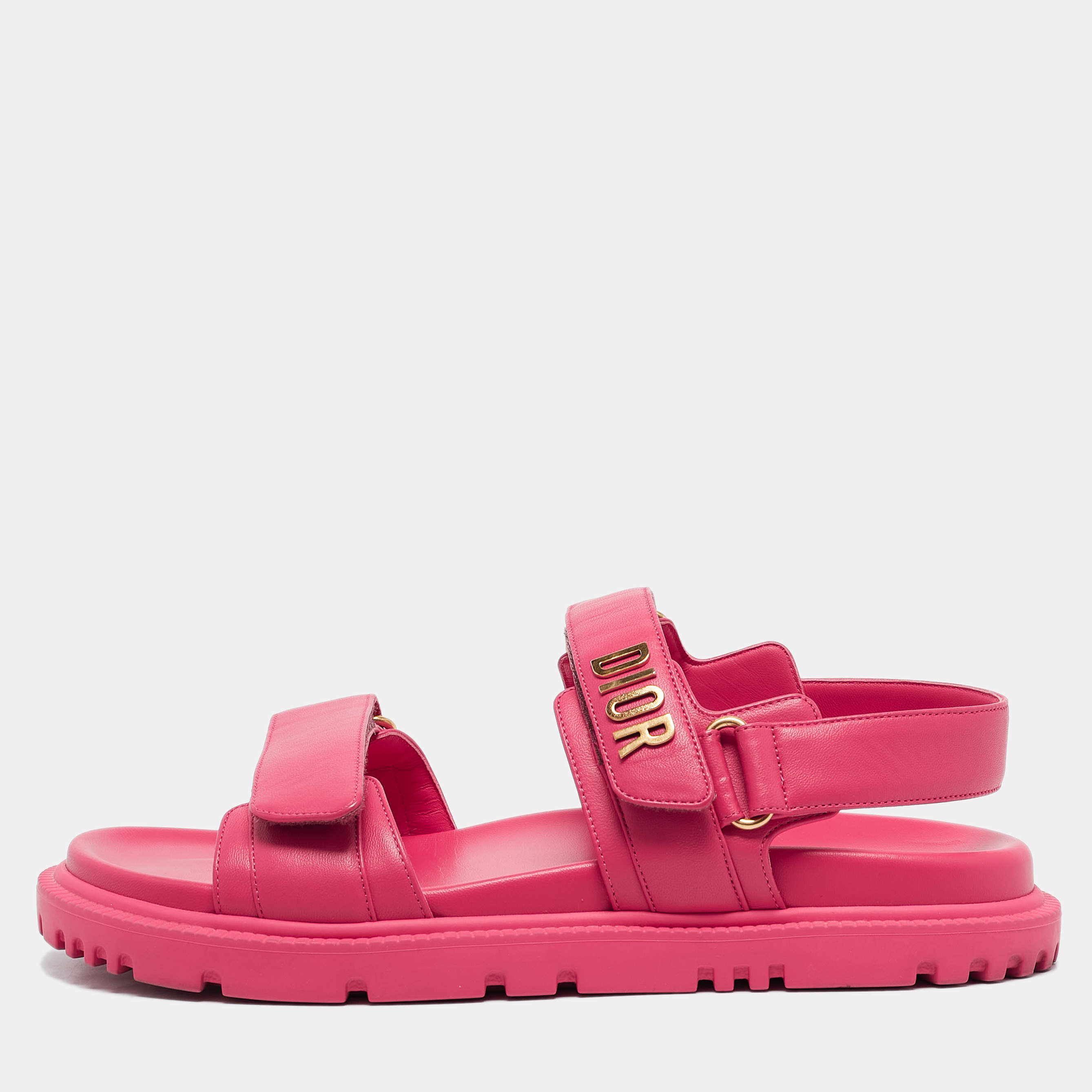 Dior Fuchsia Leather DiorAct Flat Sandals Size 40