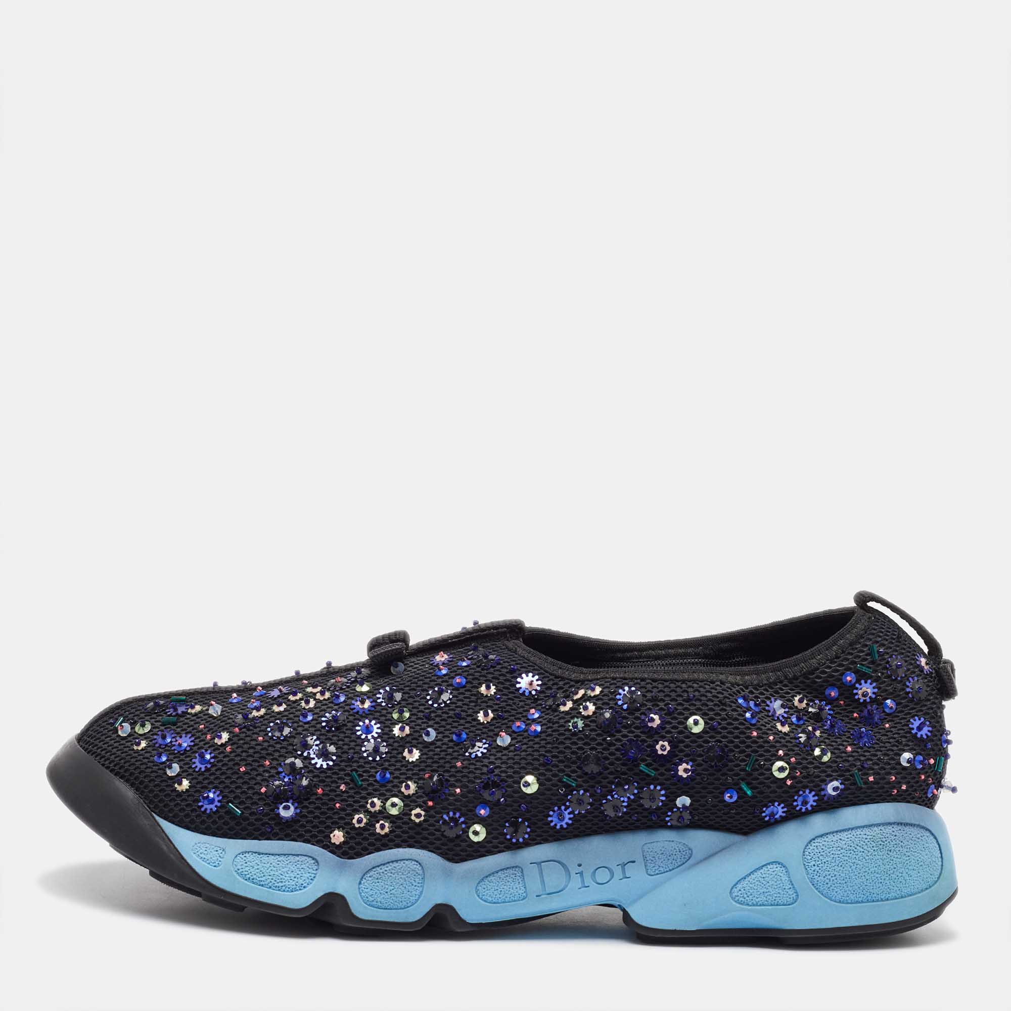 Dior Black Mesh Fusion Embellished Slip On Sneakers Size 41.5