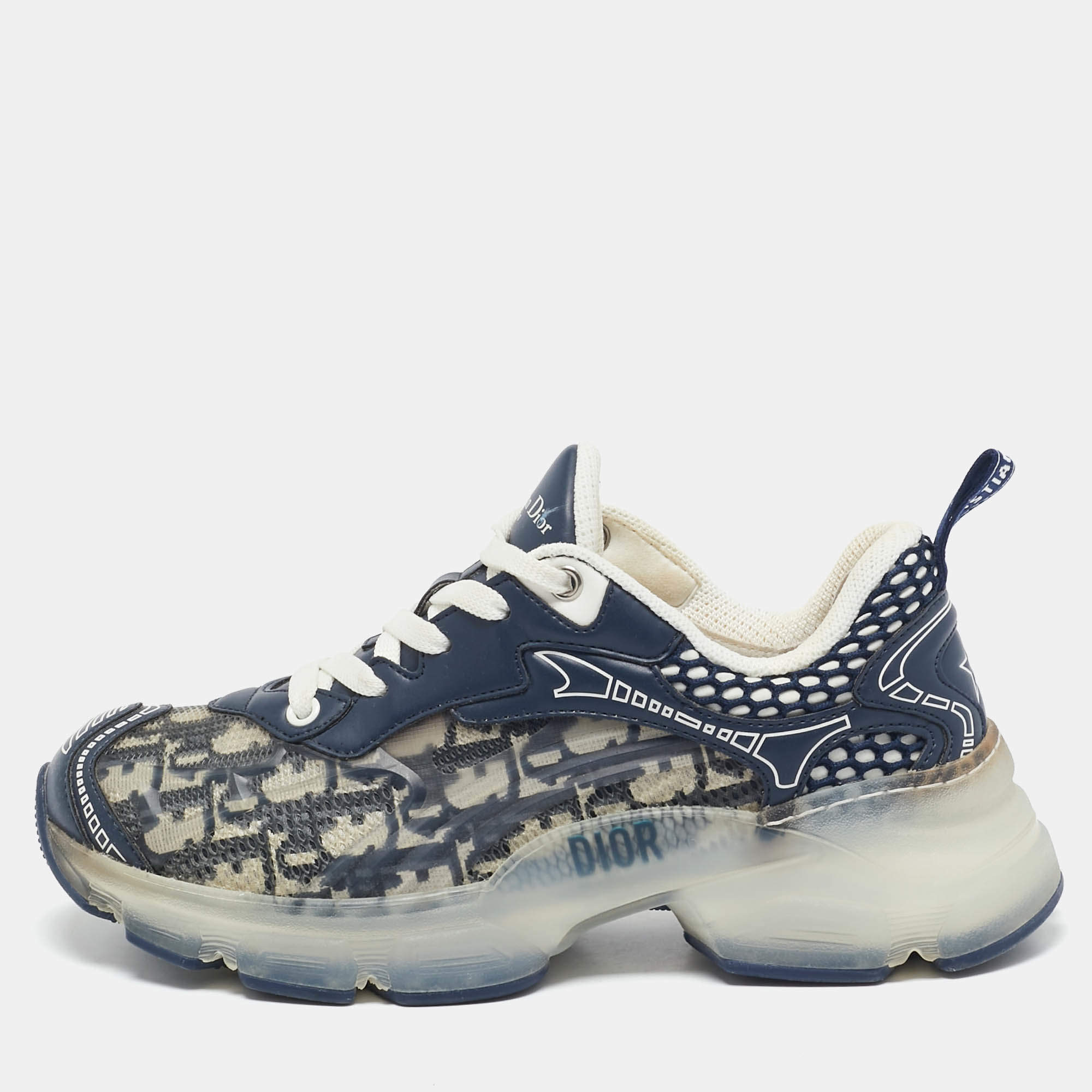 Dior Blue Oblique Canvas and Rubber Dior Vibe Sneakers Size 35.5