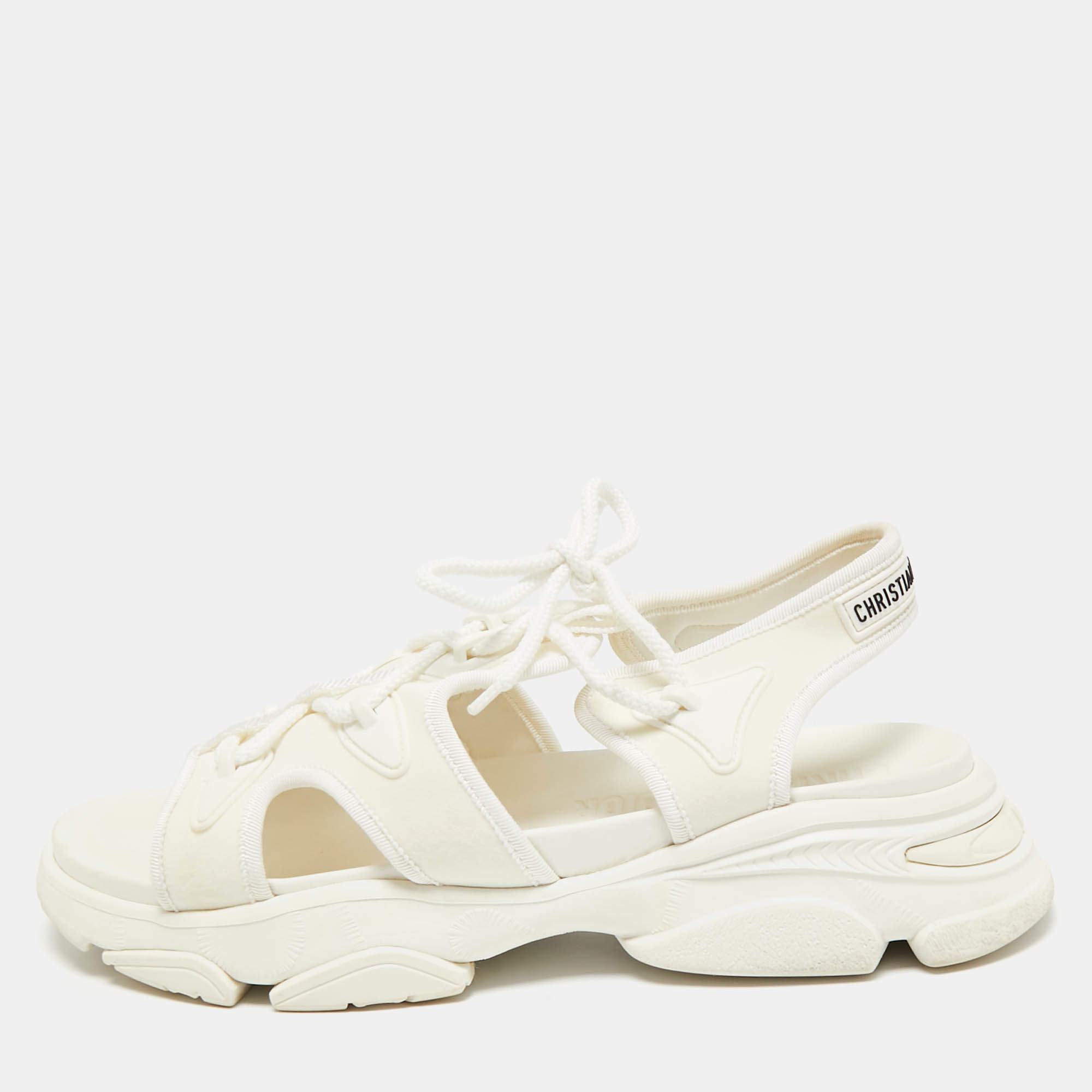 Dior White Neoprene D-Connect Flat Sandals Size 41.5