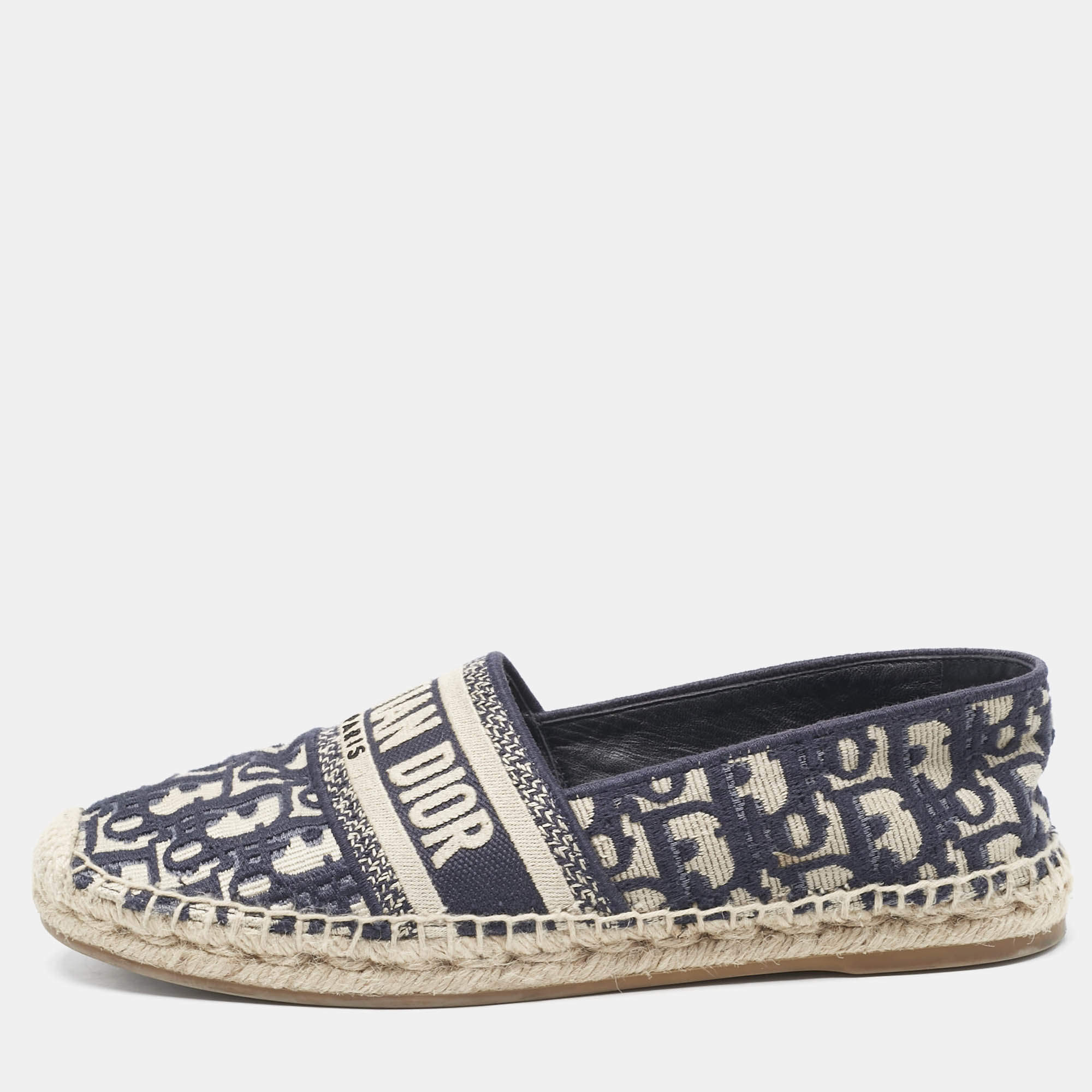 Dior Blue Oblique Canvas Granville Espadrille Flats Size 38.5