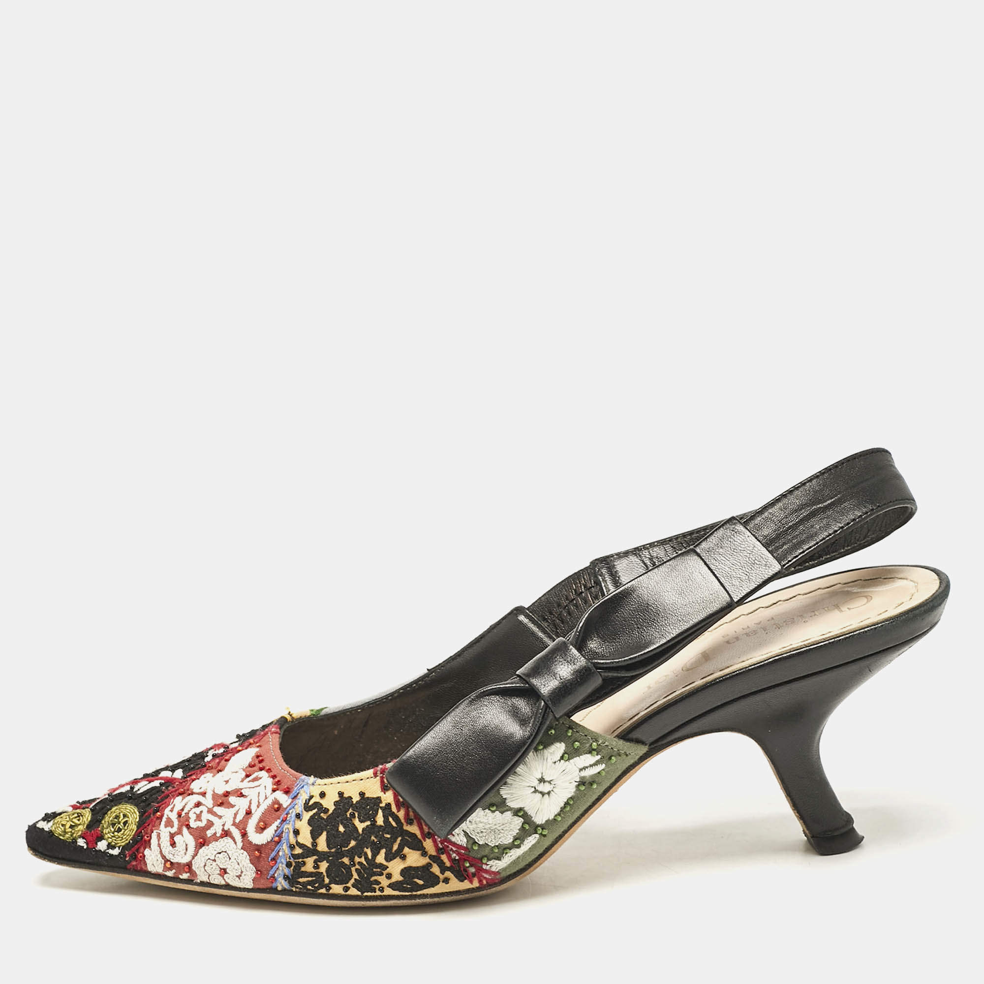 Dior Multicolor Leather and Fabric Slingback Pumps Size 36