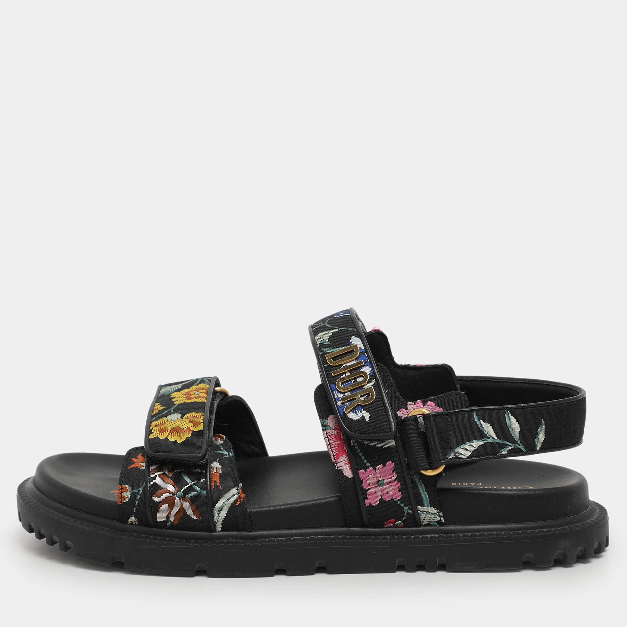 مملوكة مسبقًا Dior Multicolor Floral Jacquard DiorAct Flat Sandals Size 40