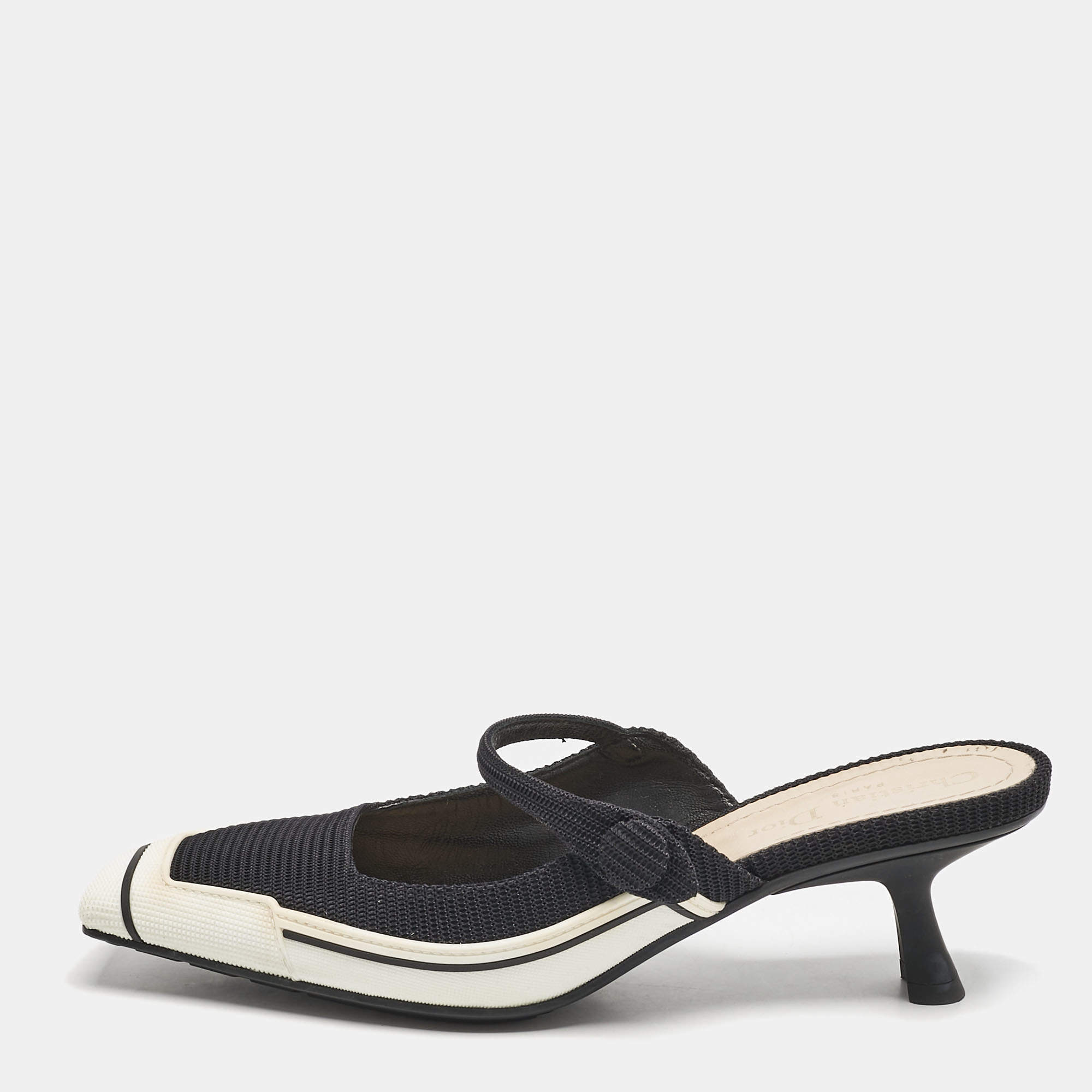 Dior Black/White Fabric and Rubber D-motion Mules Size 38
