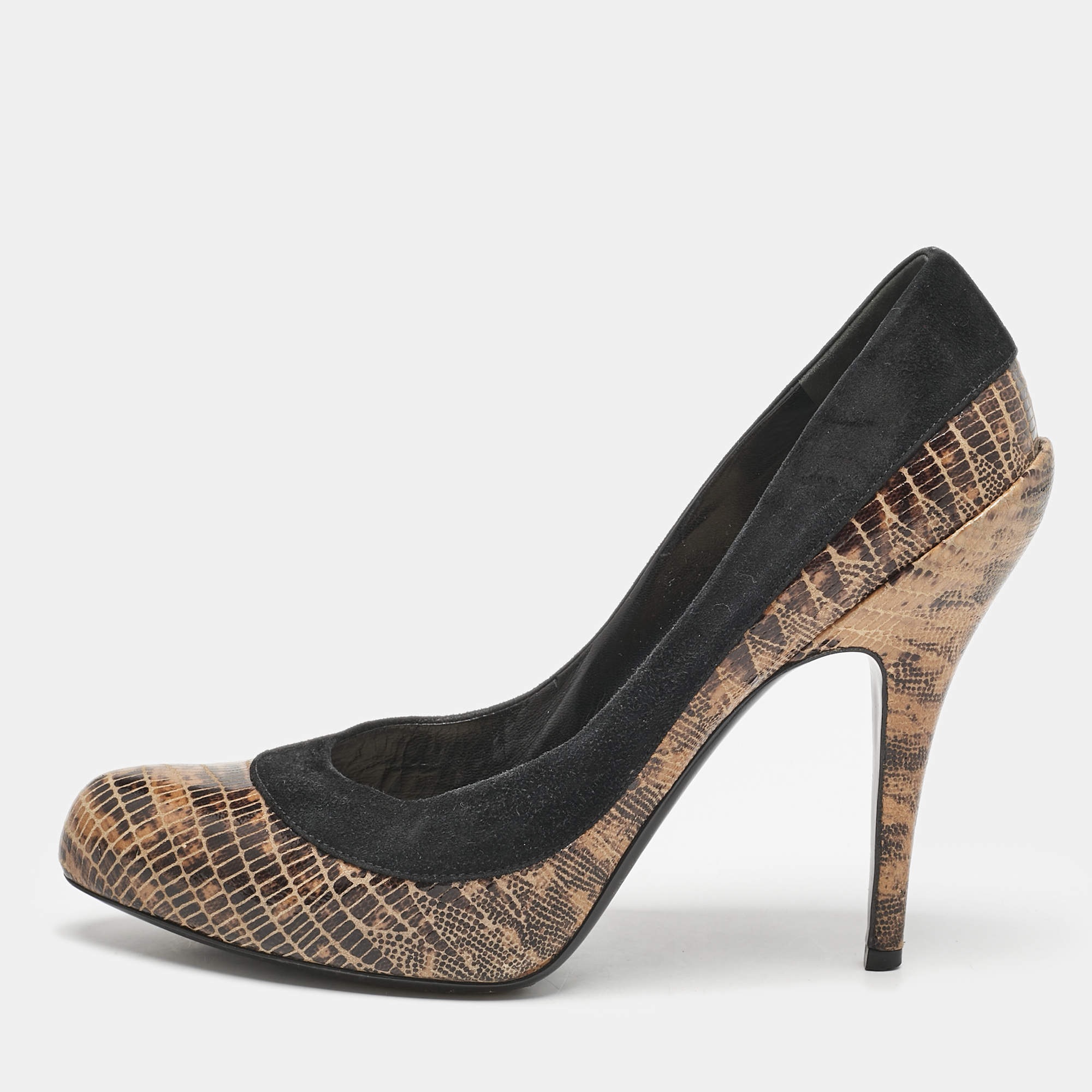 Dior Multicolor Lizard Embossed Leather and Suede Pumps Size 39.5