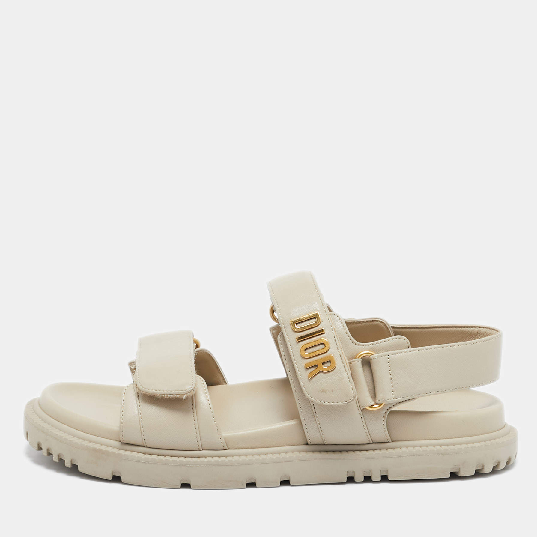 Pre Owned Dior Light Beige Leather Dioract Flat Sandals Size 38.5