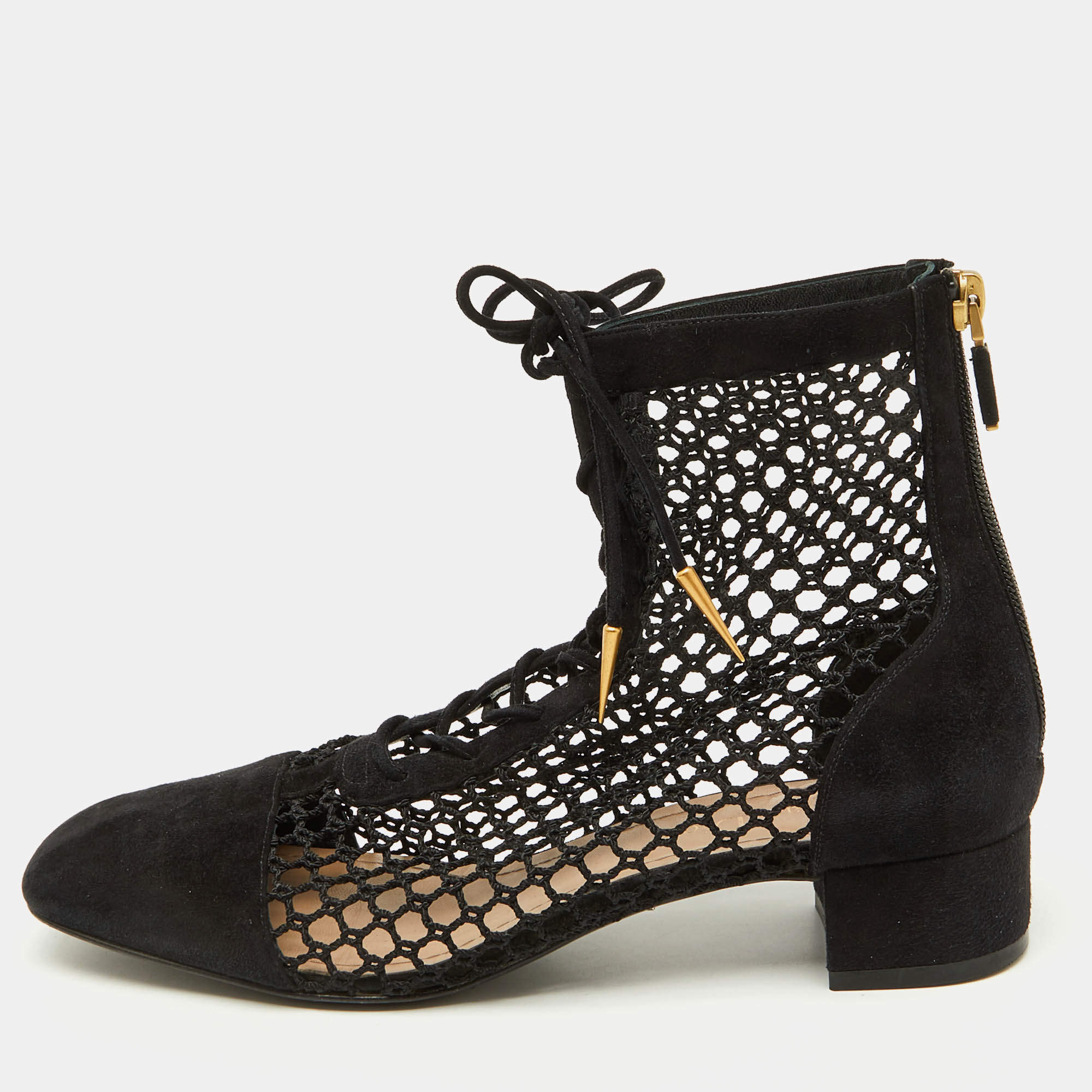 Dior Black Suede and Mesh Naughtily-D Ankle Boots Size 37