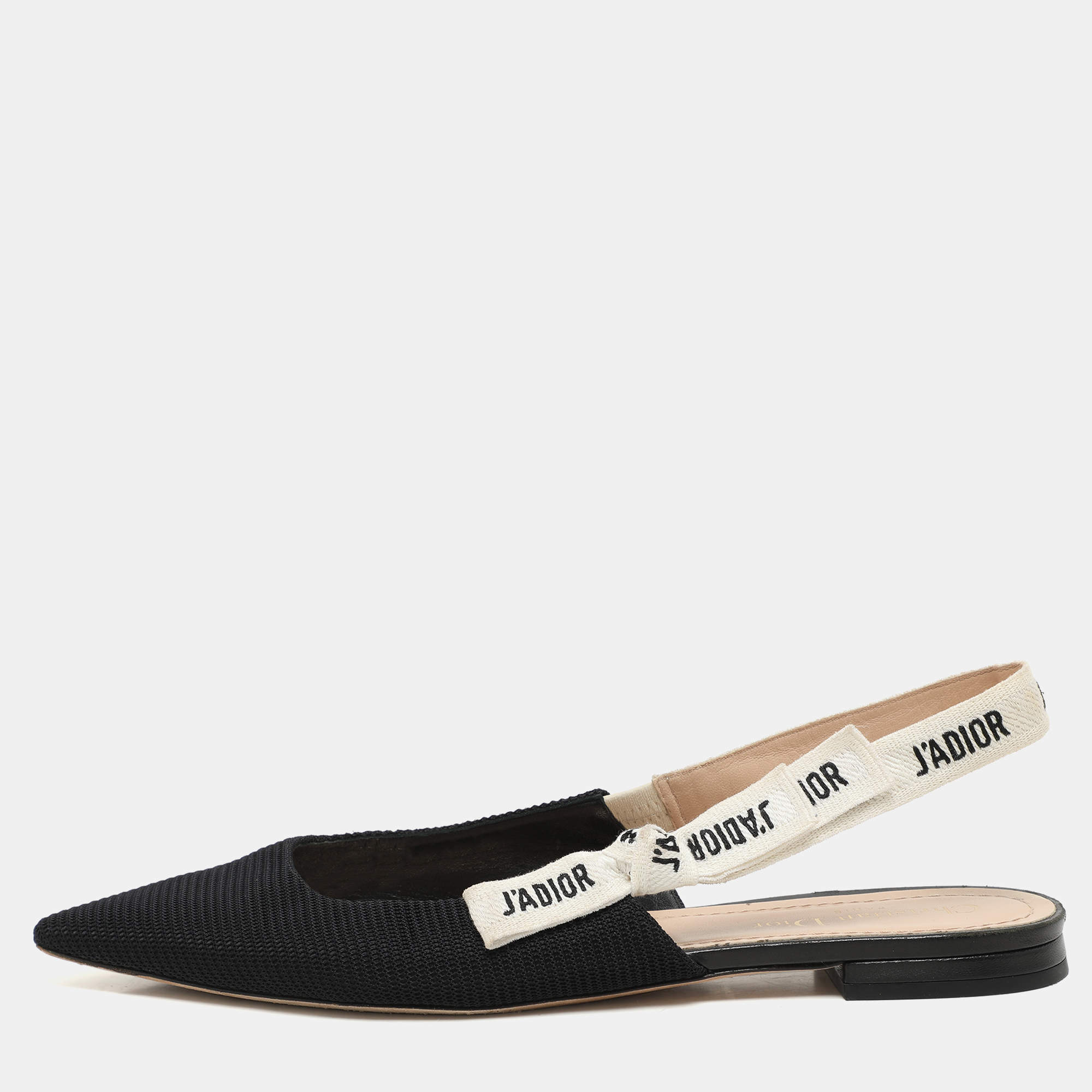 Dior Black Canvas J'Adior Slingback Flat Sandals Size 40